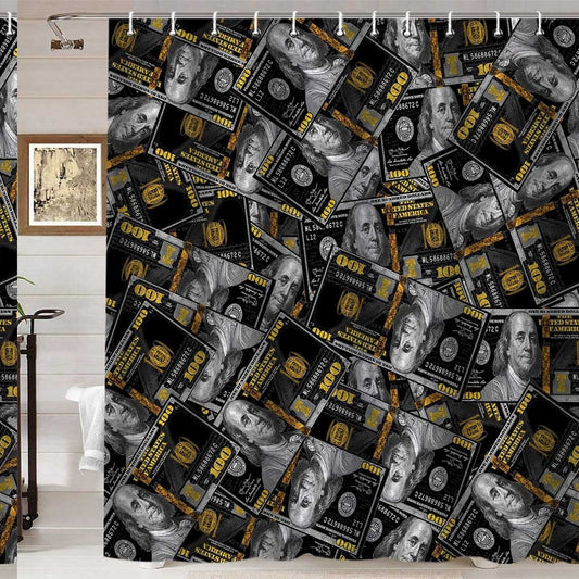 Gold Black Money Shower Curtain 72x72 Inch