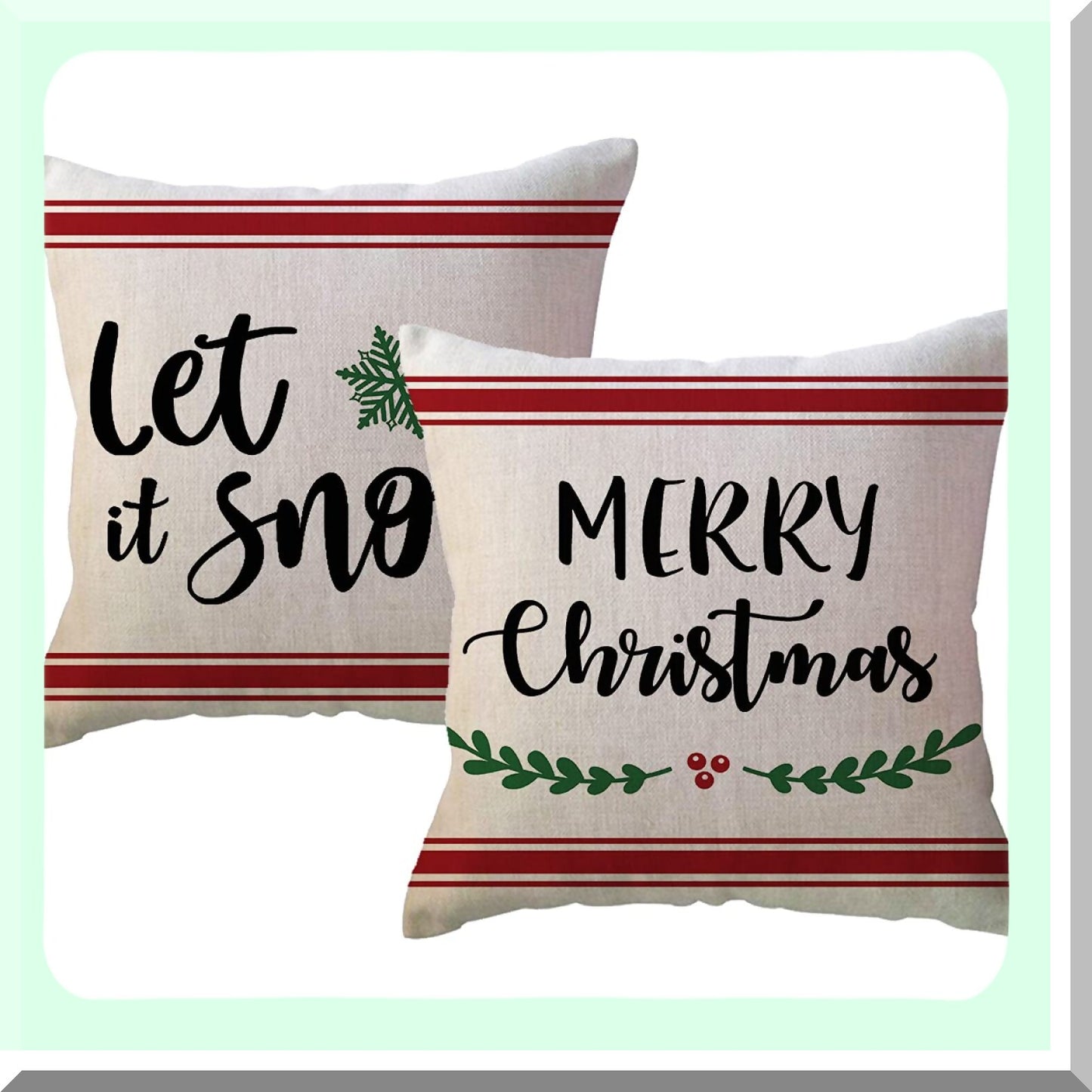 Winter Wonderland Farmhouse Pillow Covers - Set of 2 Red Striped Let It Snow/Merry 20x20 Inches Decorative Throw Pillow Covers for Sofa/Couch/Porch