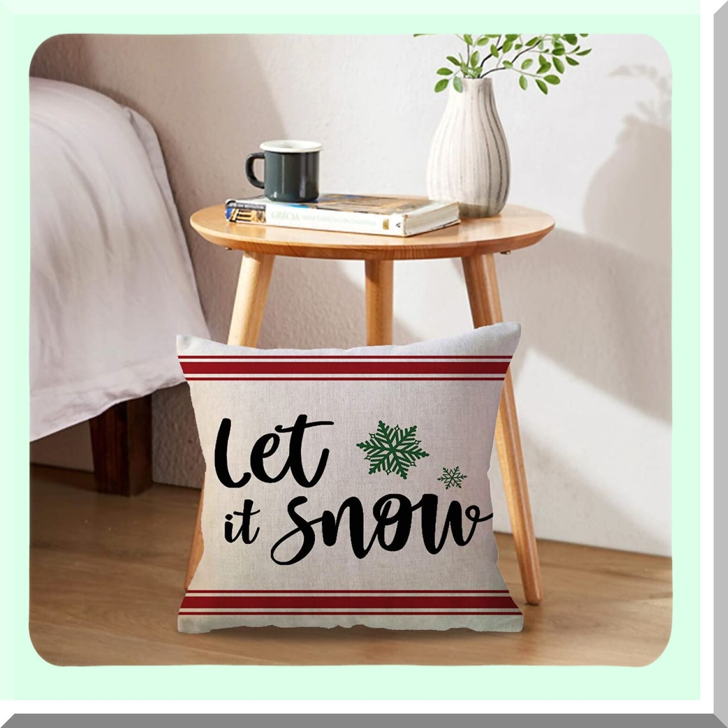 Winter Wonderland Farmhouse Pillow Covers - Set of 2 Red Striped Let It Snow/Merry 20x20 Inches Decorative Throw Pillow Covers for Sofa/Couch/Porch