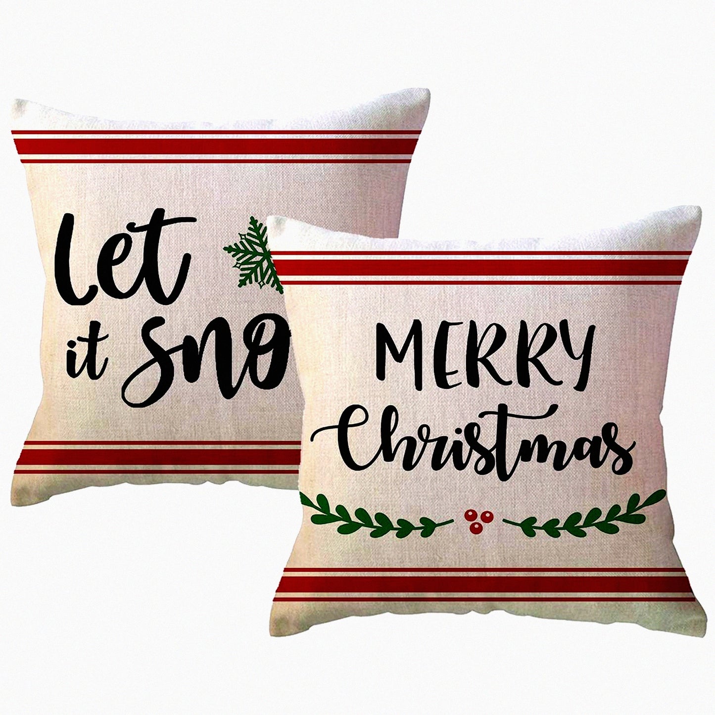 Winter Wonderland Farmhouse Pillow Covers - Set of 2 Red Striped Let It Snow/Merry 20x20 Inches Decorative Throw Pillow Covers for Sofa/Couch/Porch