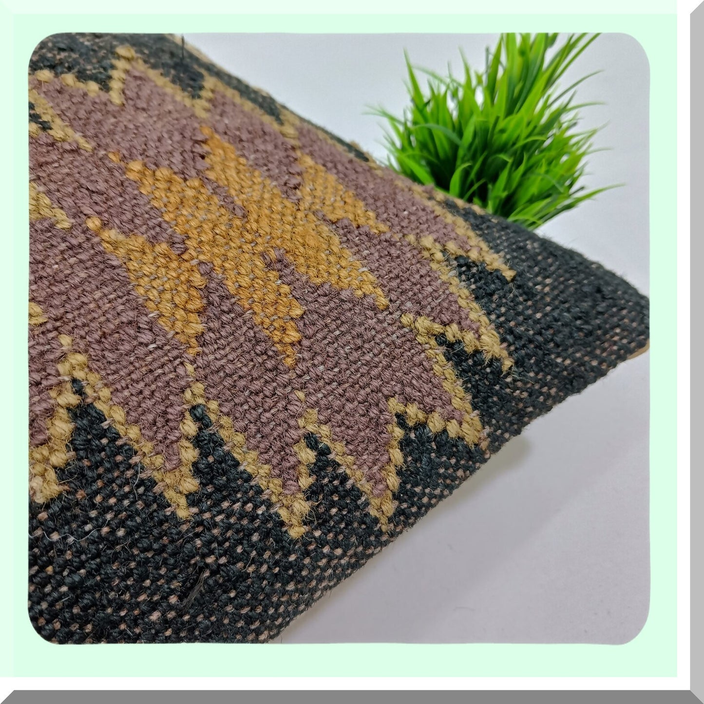 Vintage Boho Wool Jute Kilim Pillow Cover - Handwoven Farmhouse Cushion Case for Home Decor - Ethnic Pattern 11 - 18x18 Square Rug Pillow