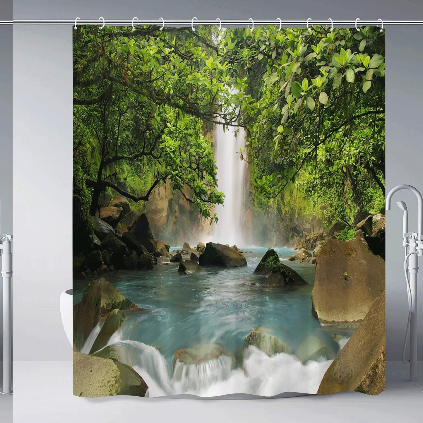 Forest Waterfall Shower Curtain 70x70 Inch