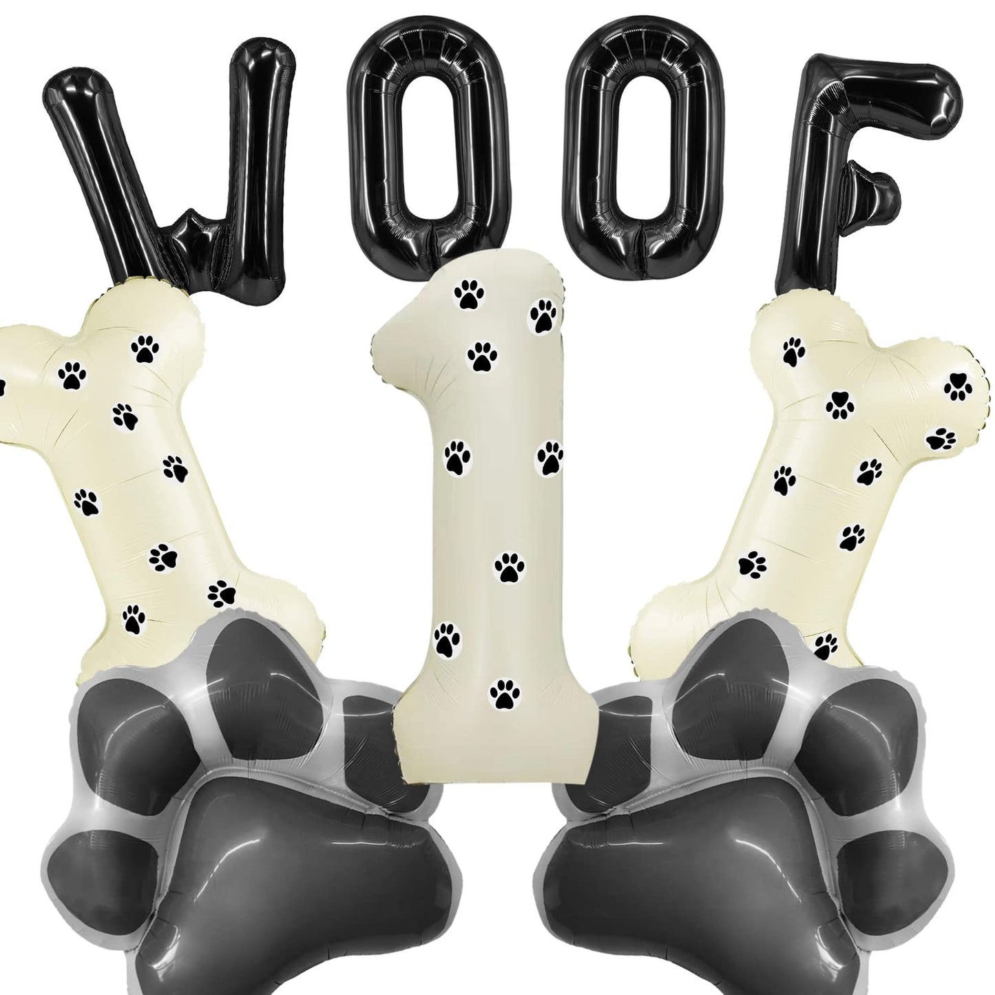 Pawtastic Party Pack - Dog Theme Balloons, Number 1 F Balloons, Paw & Bone Balloons, WOOF Letter Balloons, Paw Prints Stickers for Pet Kids Birthday