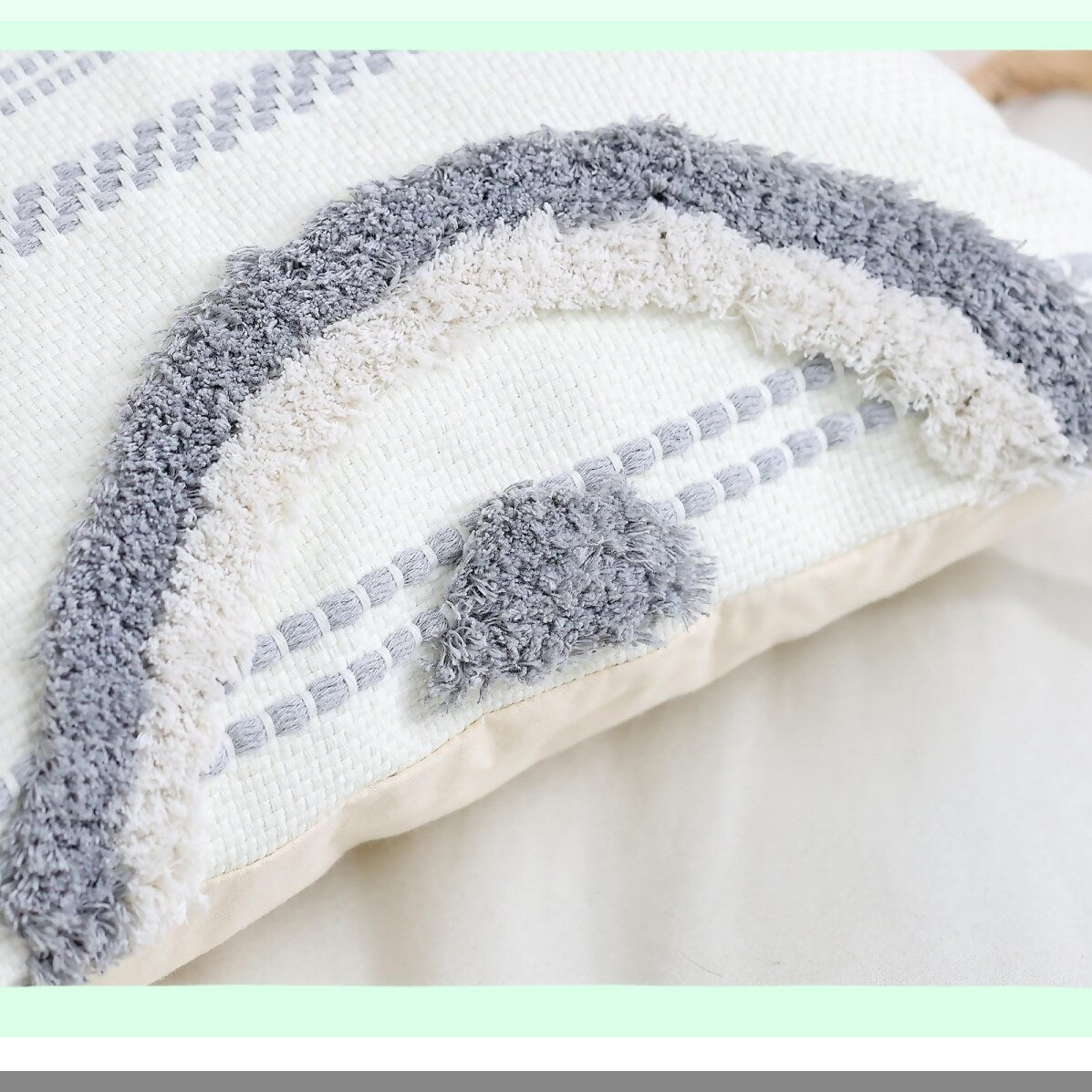 Boho Chic Cotton Pillowcase Set - Modern Farmhouse Decorative Cushion Covers for Couch Sofa & Bedroom - Neutral Grey Accent Pillows (18x18)