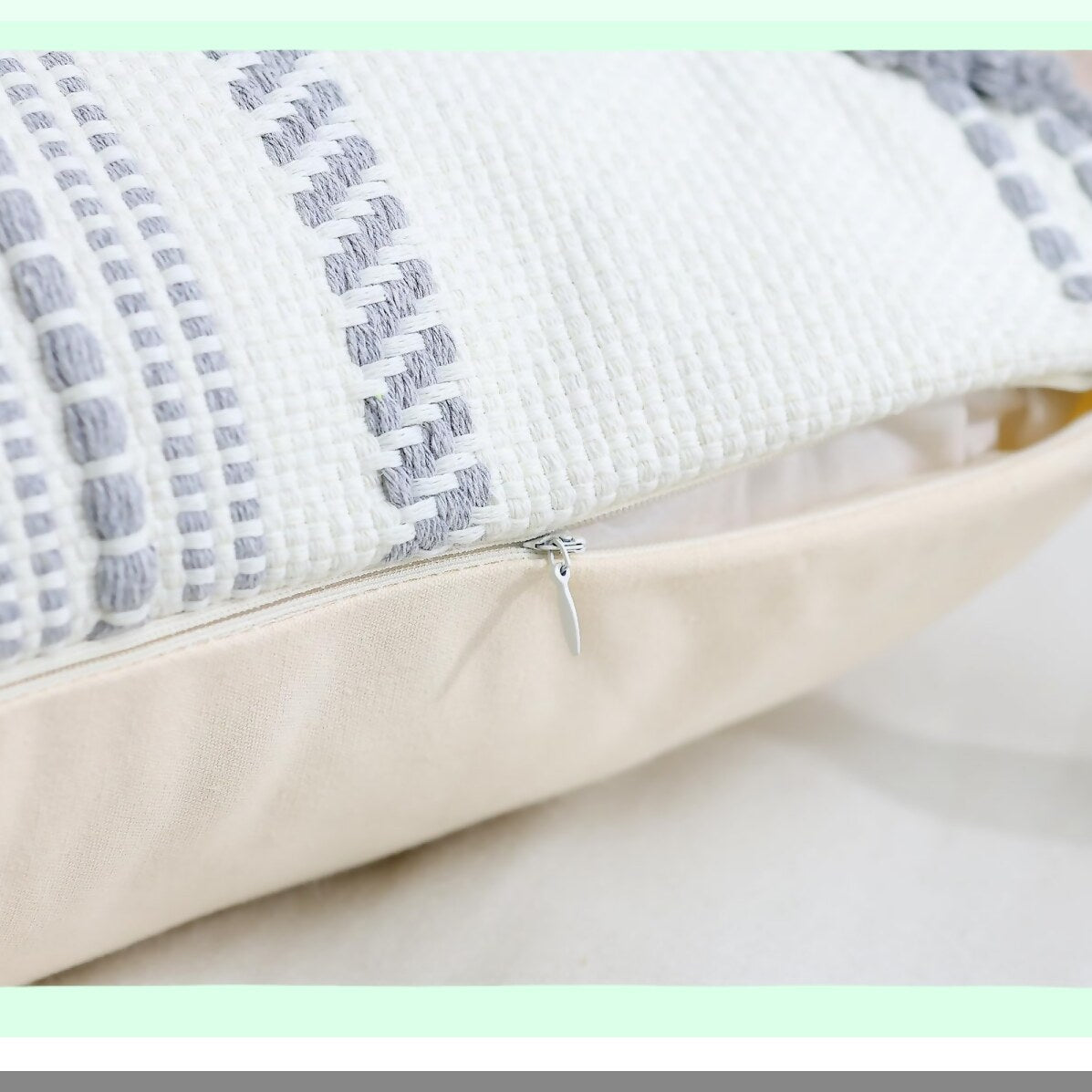 Boho Chic Cotton Pillowcase Set - Modern Farmhouse Decorative Cushion Covers for Couch Sofa & Bedroom - Neutral Grey Accent Pillows (18x18)