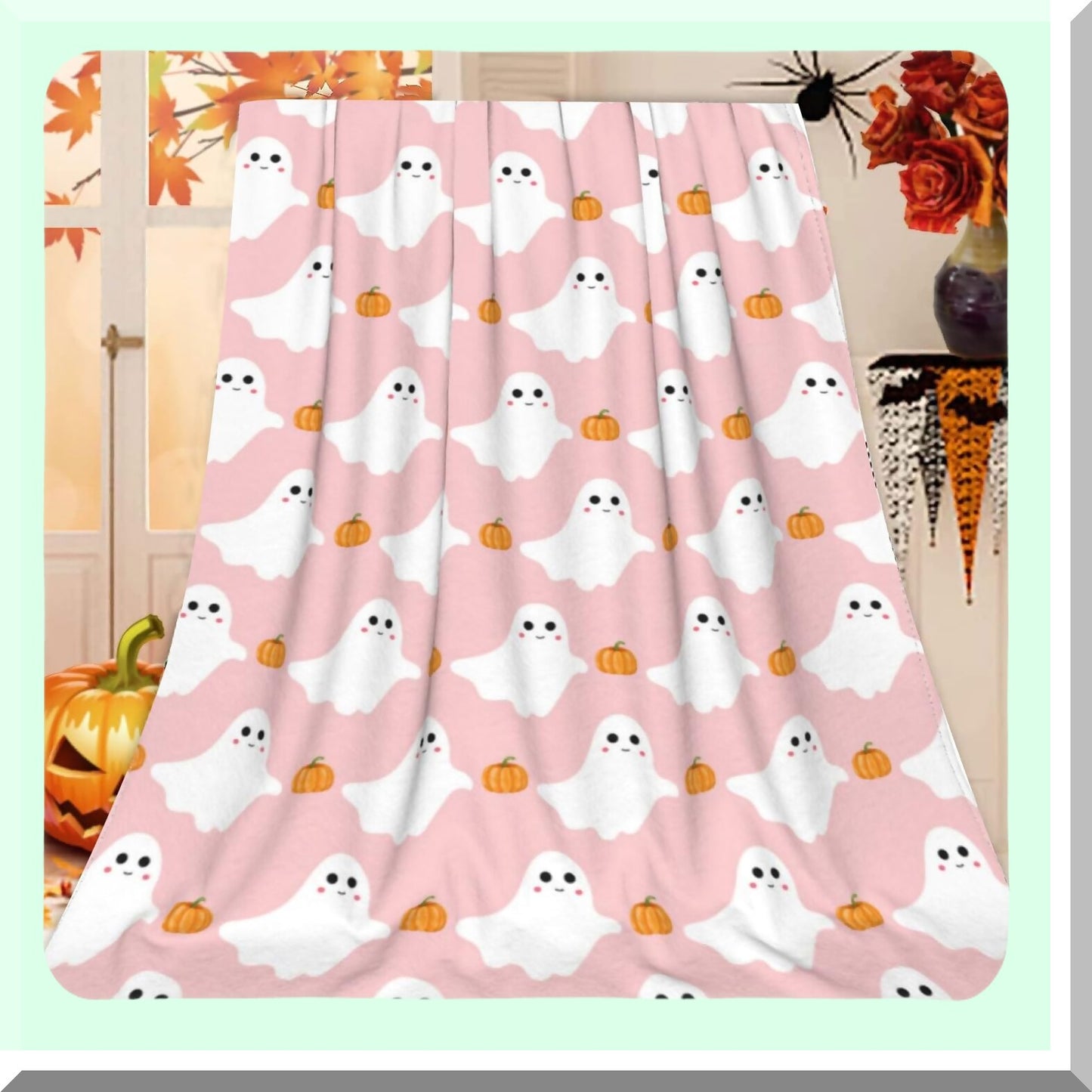 CozyGhost Pumpkin Throw Blanket - Warm, Lightweight, and Cute Pink Blanket for Couch, Sofa, Living Room, Travel, and Outdoor Use - Perfect for All Seasons, 40"x50""