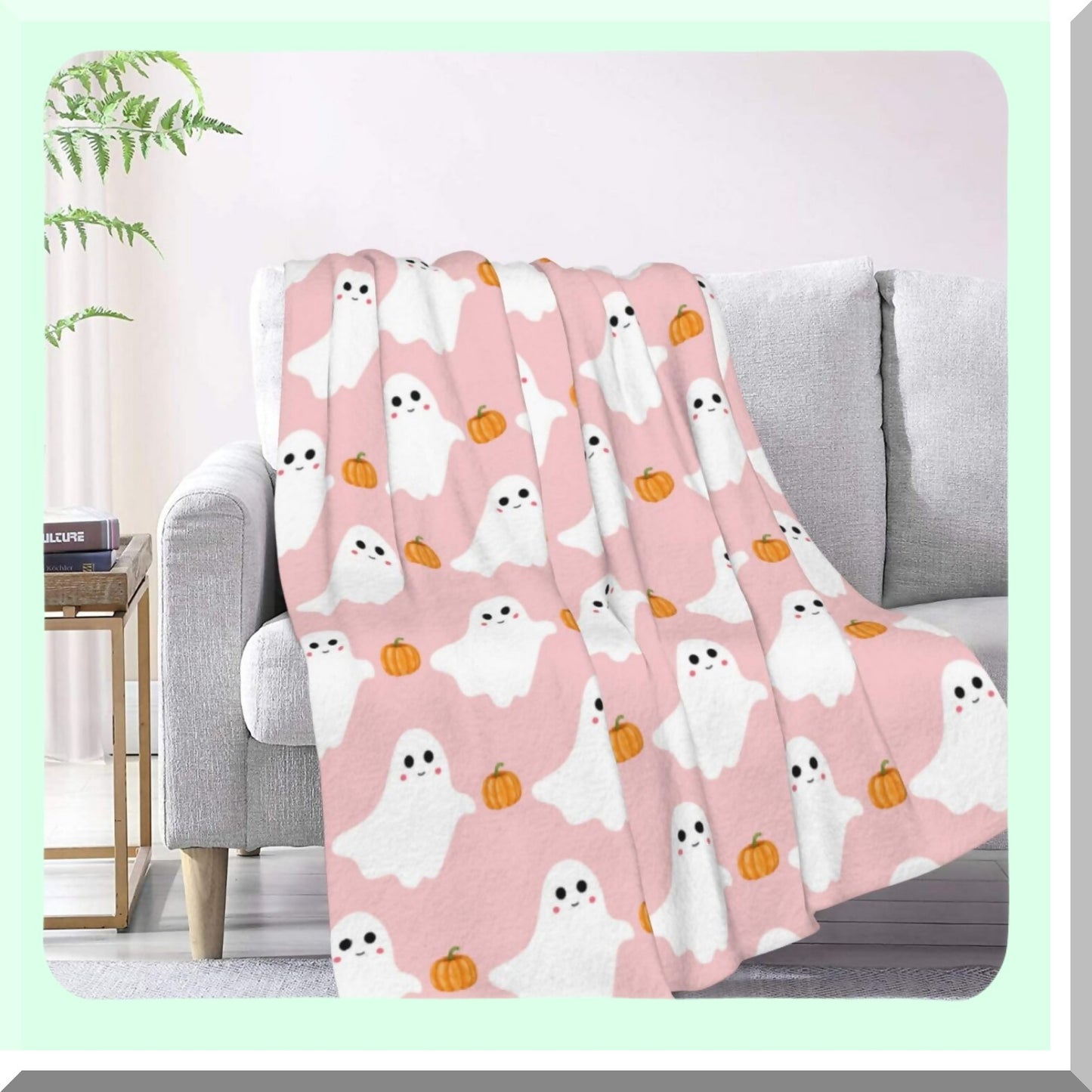 CozyGhost Pumpkin Throw Blanket - Warm, Lightweight, and Cute Pink Blanket for Couch, Sofa, Living Room, Travel, and Outdoor Use - Perfect for All Seasons, 40"x50""