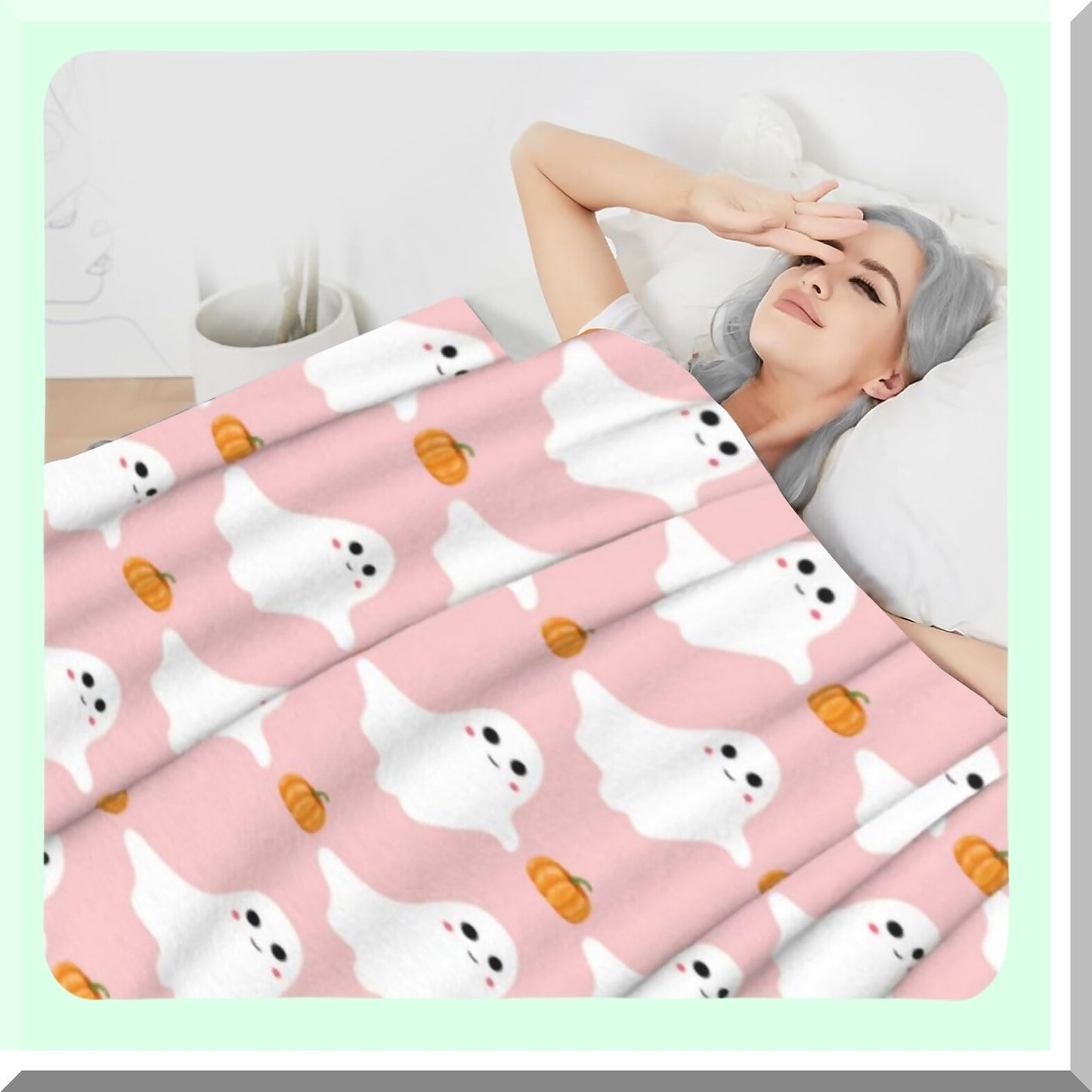 CozyGhost Pumpkin Throw Blanket - Warm, Lightweight, and Cute Pink Blanket for Couch, Sofa, Living Room, Travel, and Outdoor Use - Perfect for All Seasons, 40"x50""