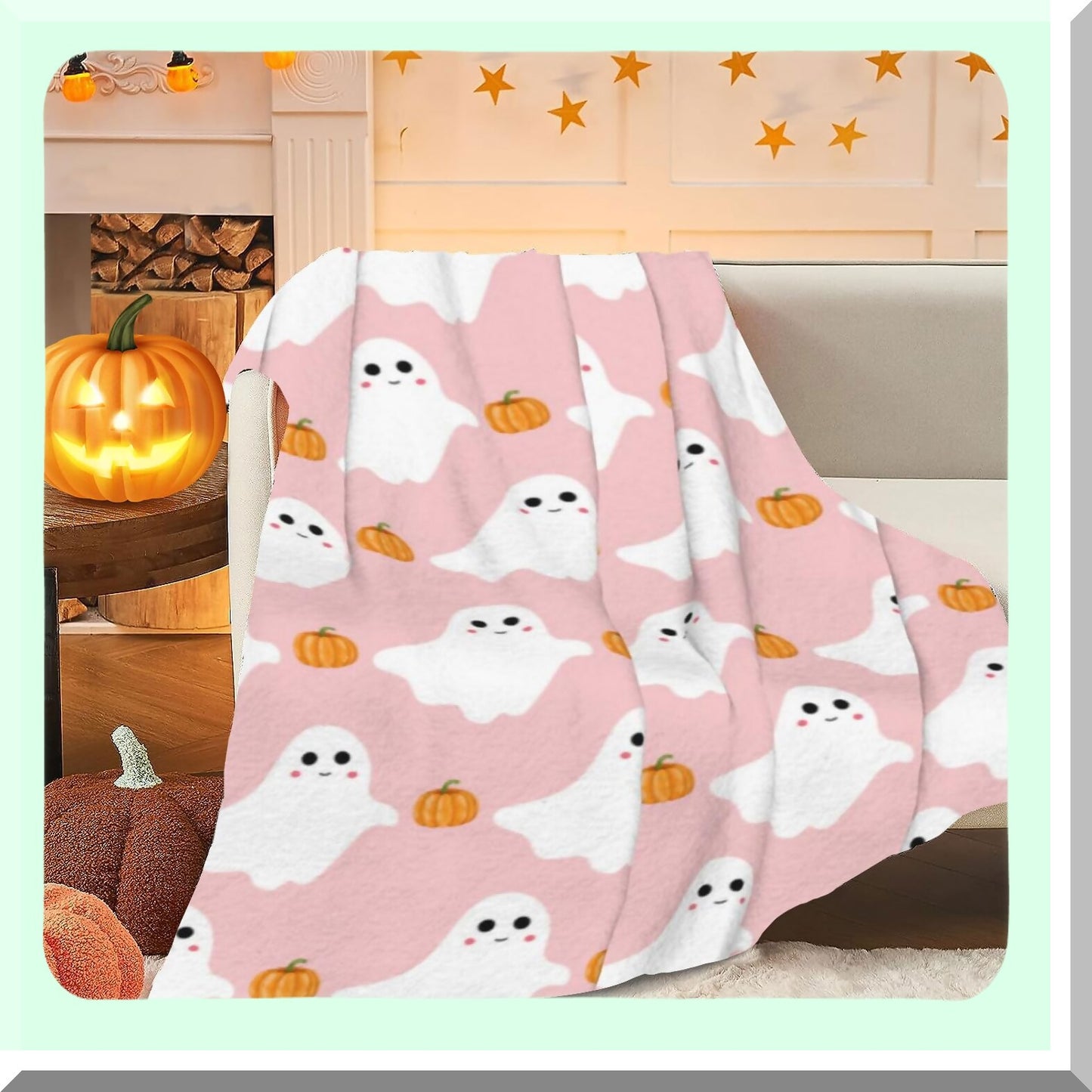 CozyGhost Pumpkin Throw Blanket - Warm, Lightweight, and Cute Pink Blanket for Couch, Sofa, Living Room, Travel, and Outdoor Use - Perfect for All Seasons, 40"x50""