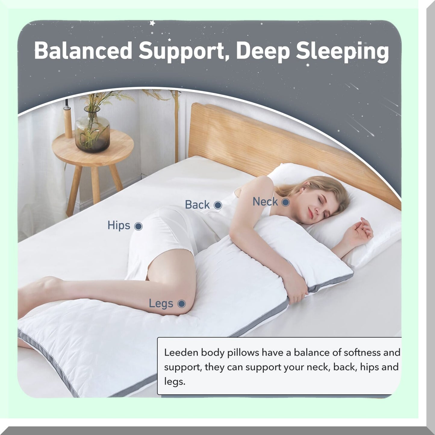 PlushDream Body Pillow - Premium Firm Long Pillow for Sleeping - Adjustable Side Support - Soft Fluffy Full Body Pillow 21 x 54