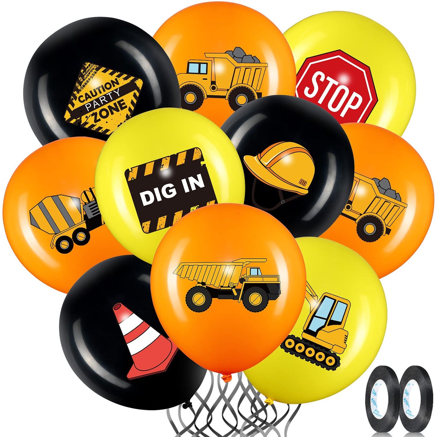 Construction Party Balloon Pack - 45 Count 12" Dump Truck Birthday Decorations for Kids - Yellow Construction Theme Balloons for Children's Shower