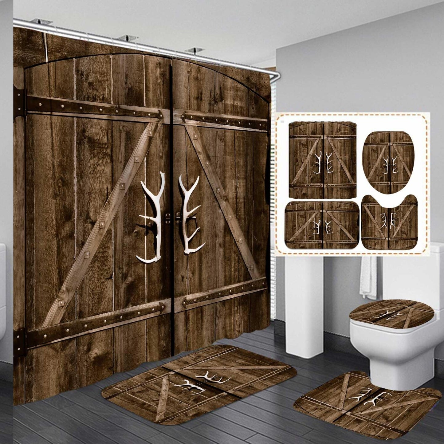 Rustic Barn Vintage Door Shower Curtain Set