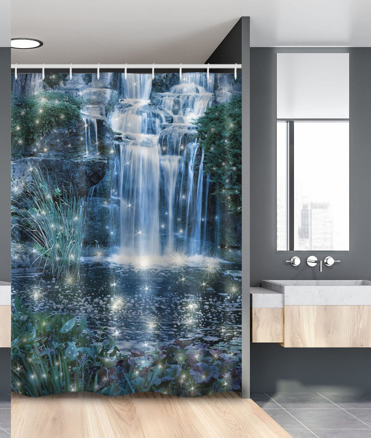 Waterproof Fabric Shower Curtain 54x78 Grey Green