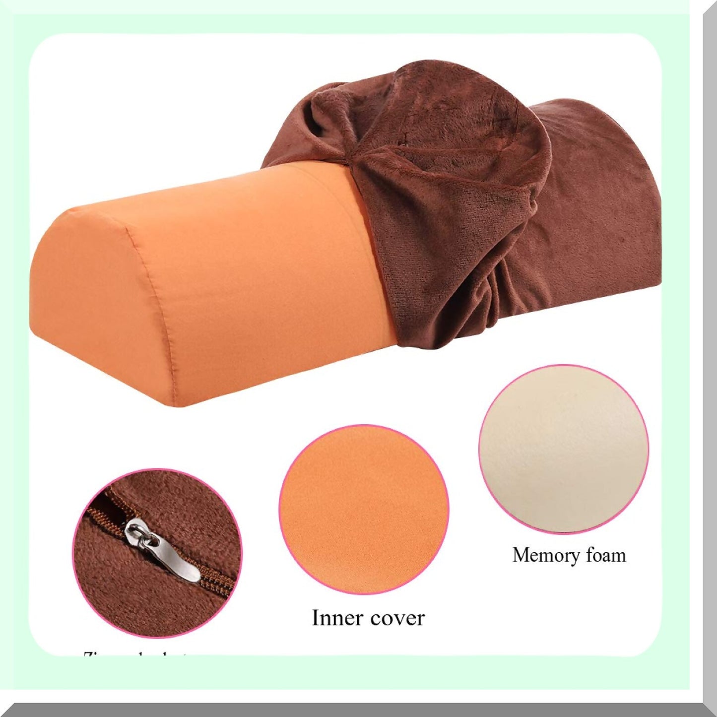 OrthoRelax Memory Foam Pain Relief Bolster Pillow - Neck, Back, Lumbar, Spine, Legs, Knee Support - Half-Moon Shape - Brown Color