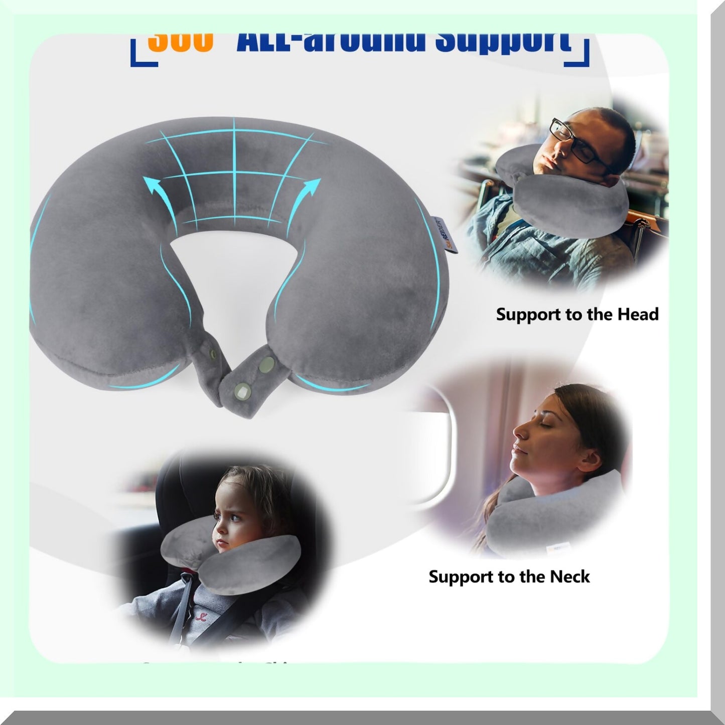MemoryCloud Travel Pillow - Ultimate Comfort for Sleeping on Airplanes! 100% Pure Memory Foam Neck Pillow with Washable Cover in Grey. Fly in Style!
