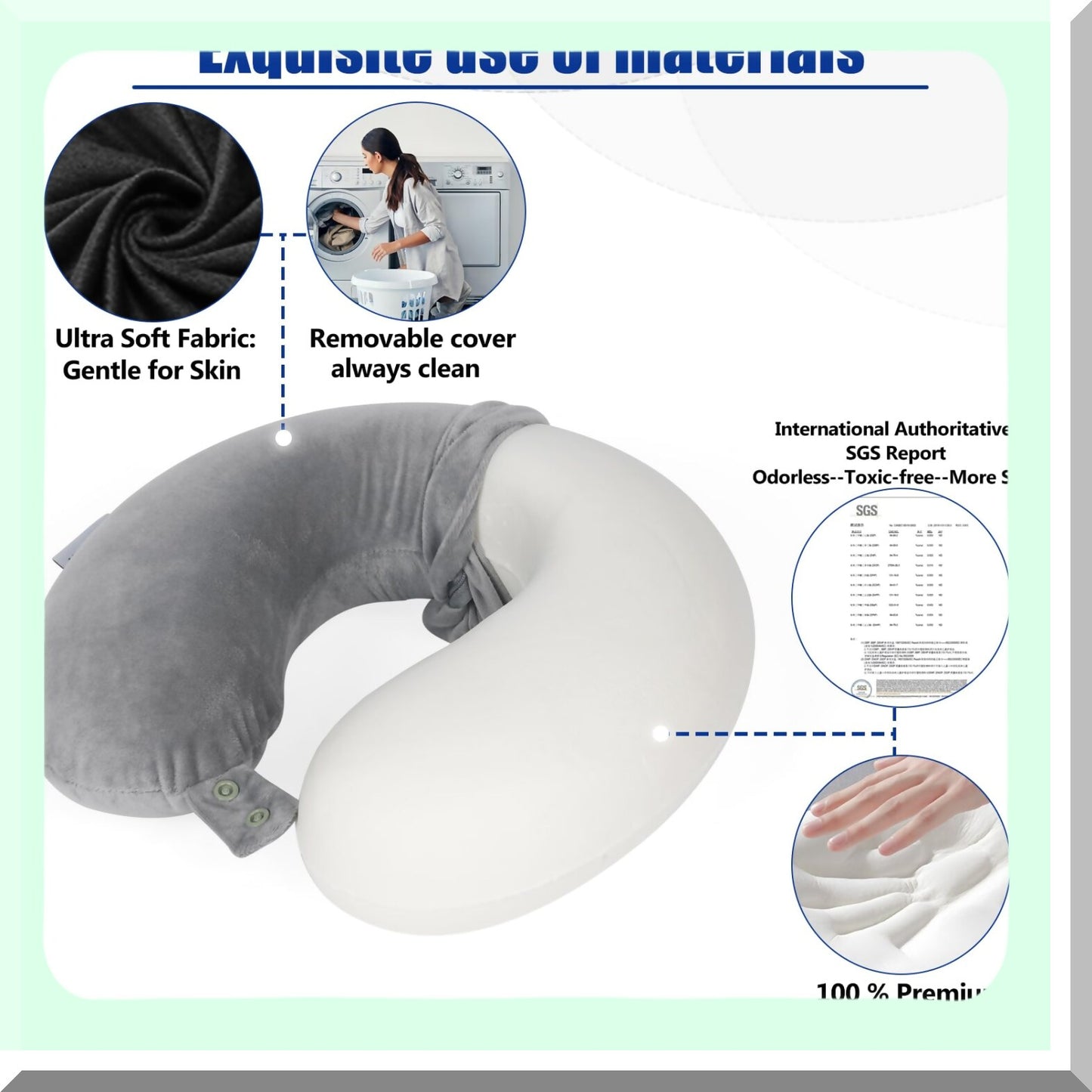 MemoryCloud Travel Pillow - Ultimate Comfort for Sleeping on Airplanes! 100% Pure Memory Foam Neck Pillow with Washable Cover in Grey. Fly in Style!