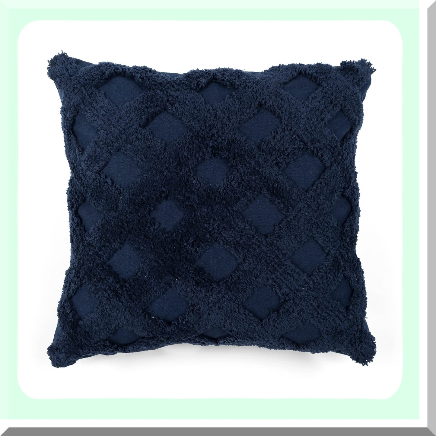 Navy Diamond Tufted Square Pillow Cover - 20x20 Decorative Throw Pillows for Bed, Couch, Chair - Diagonal Pattern Accent Pillow Case
