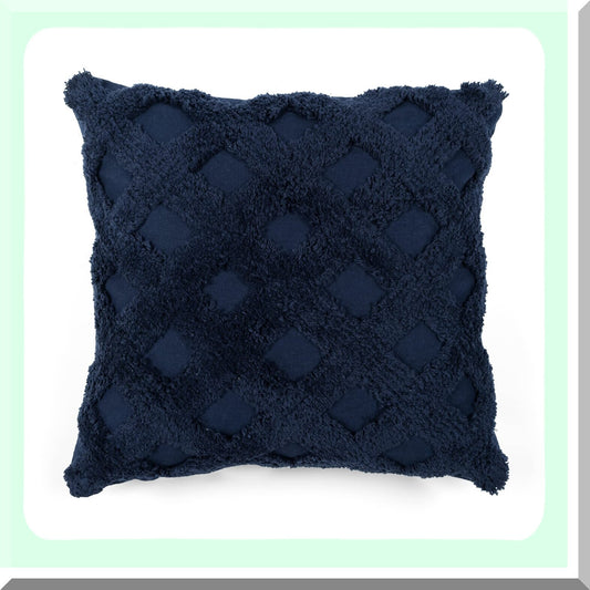 Navy Diamond Tufted Square Pillow Cover - 20x20 Decorative Throw Pillows for Bed, Couch, Chair - Diagonal Pattern Accent Pillow Case