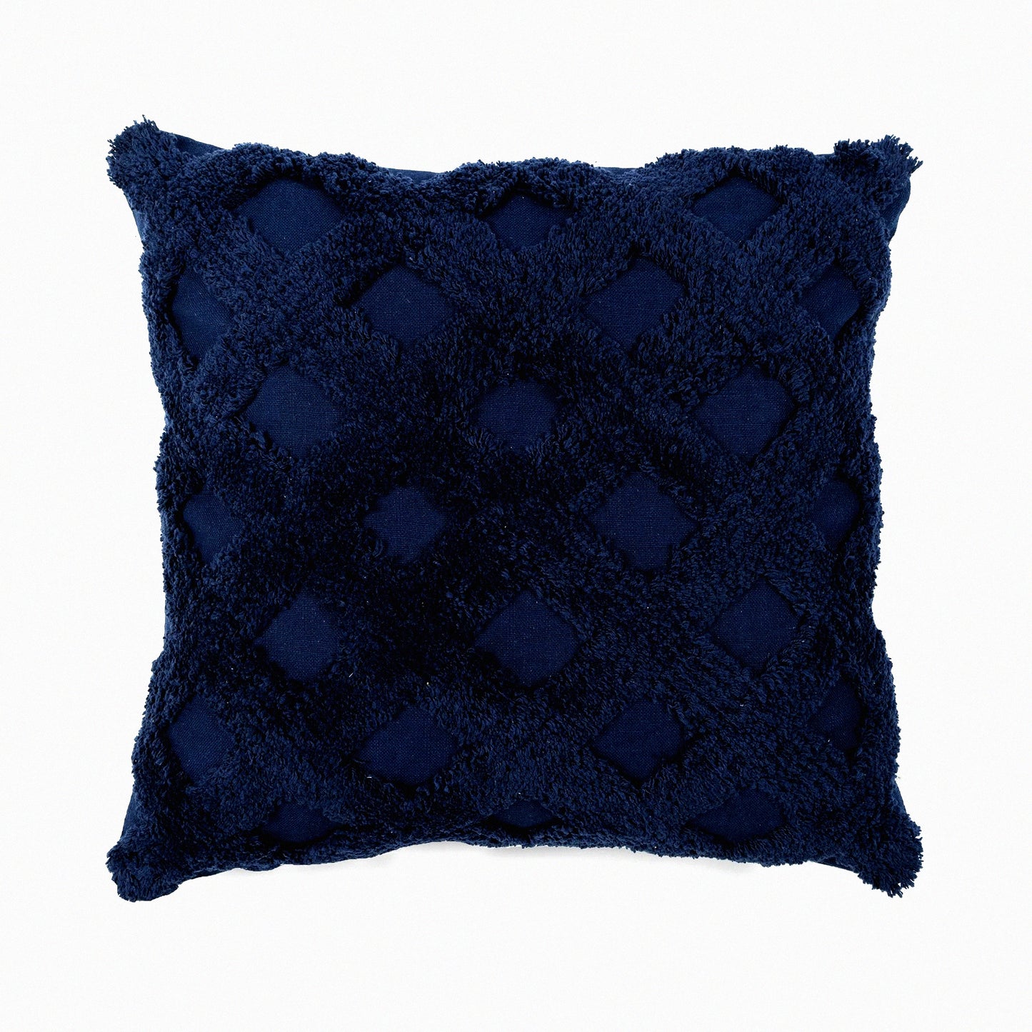 Navy Diamond Tufted Square Pillow Cover - 20x20 Decorative Throw Pillows for Bed, Couch, Chair - Diagonal Pattern Accent Pillow Case