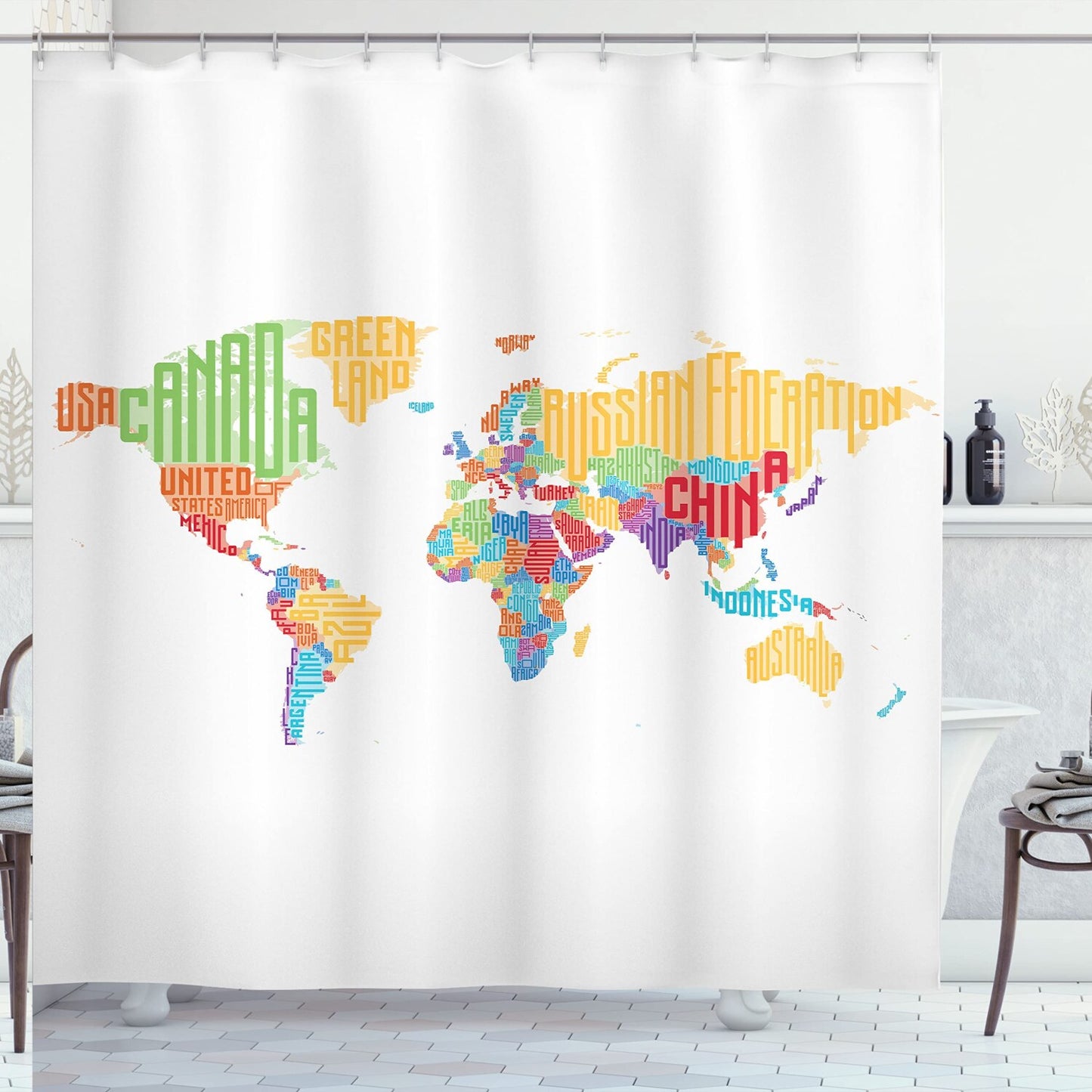 Colorful World Map Shower Curtain 69x70 inches