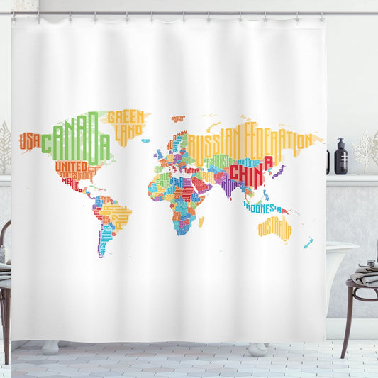 Colorful World Map Shower Curtain 69x70 inches