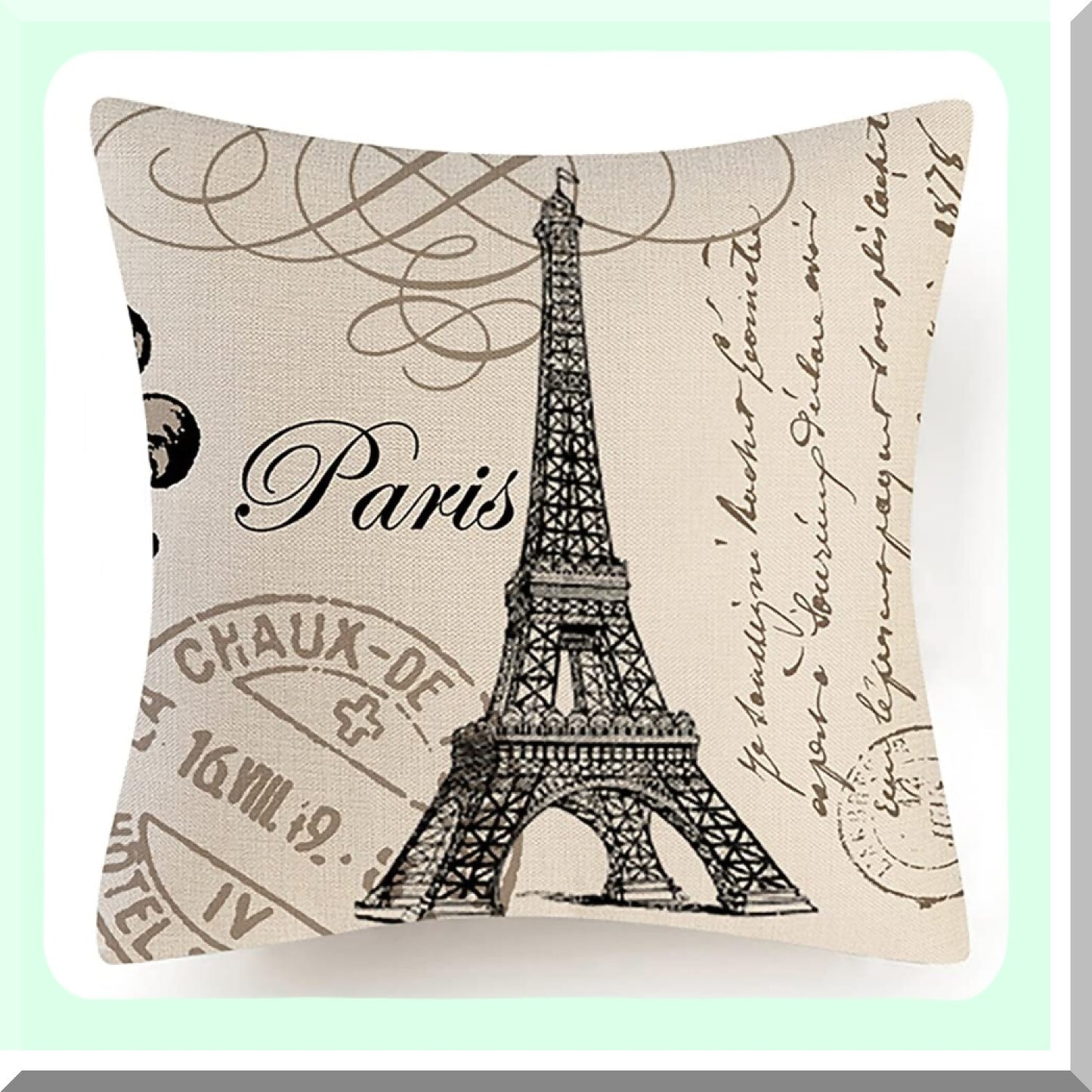 Eiffel Tower Linen Decorative Throw Pillow Cover - Parisian Square Cushion Slipcover for Couch Sofa Bed Living Room - Durable 18x18 Inch Home Decor Accent (1 Piece)