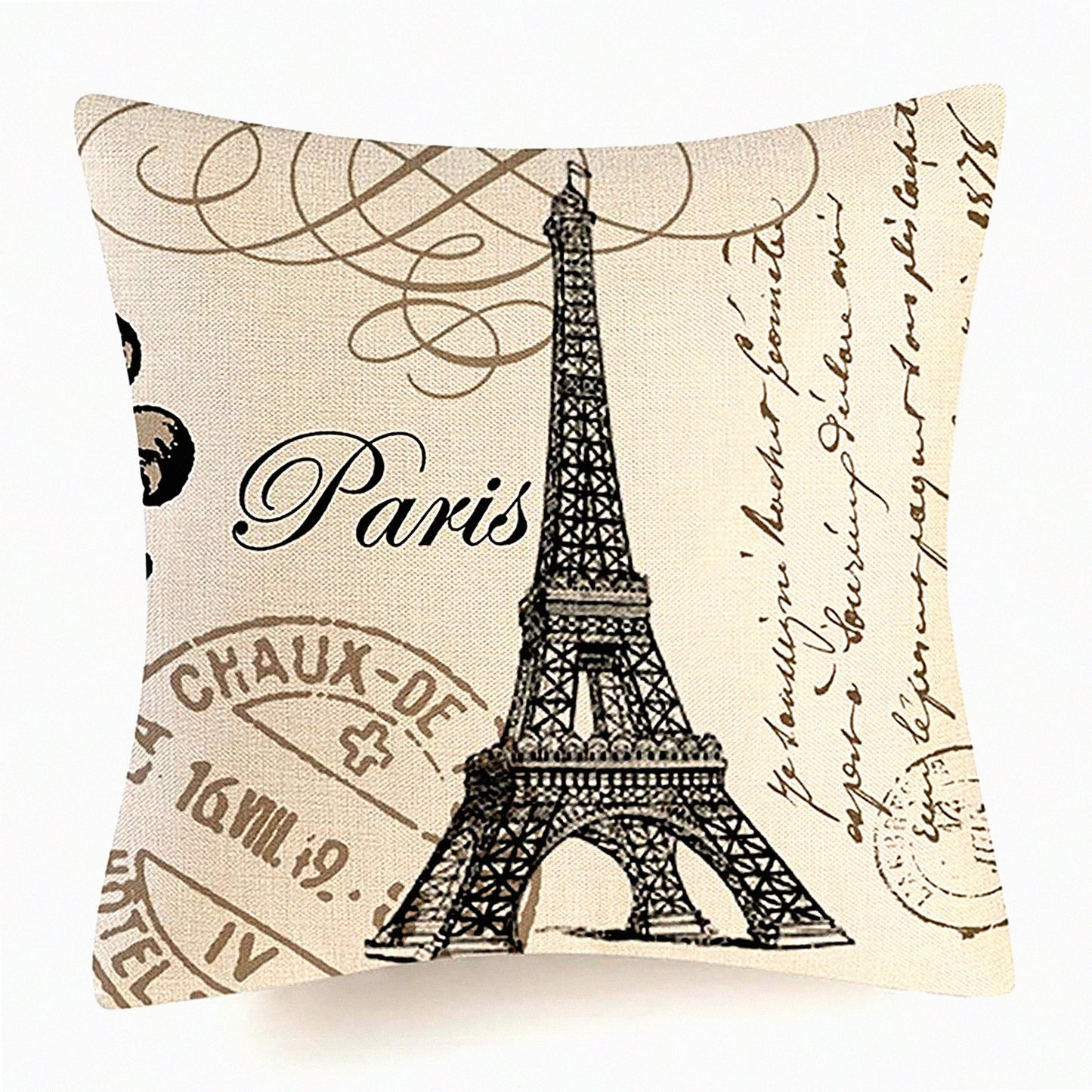 Eiffel Tower Linen Decorative Throw Pillow Cover - Parisian Square Cushion Slipcover for Couch Sofa Bed Living Room - Durable 18x18 Inch Home Decor Accent (1 Piece)