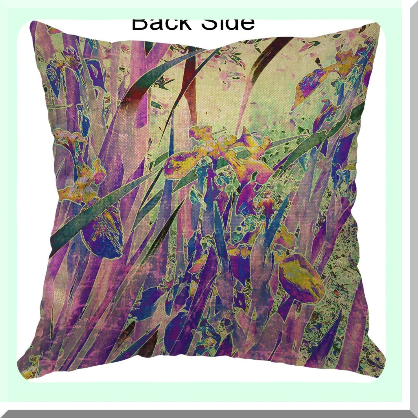 Nature's Vintage Iris Floral Throw Pillow - Decorative Cushion Cover for Home Decor - Square Cotton Linen Accent Pillow Case in Purple and Green - 18x18 Inch