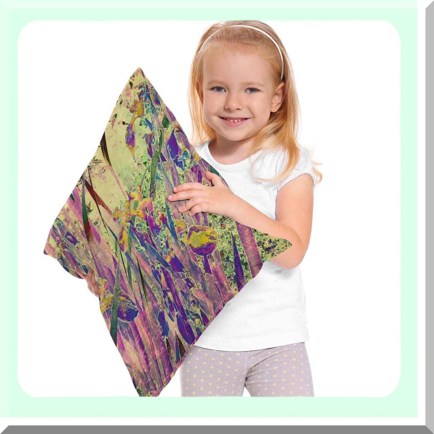 Nature's Vintage Iris Floral Throw Pillow - Decorative Cushion Cover for Home Decor - Square Cotton Linen Accent Pillow Case in Purple and Green - 18x18 Inch