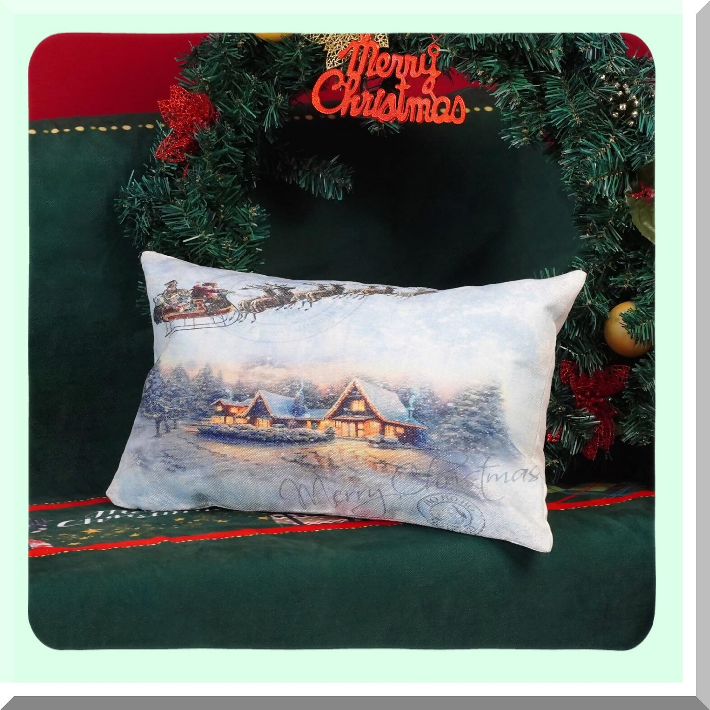 Winter Wonderland Farmhouse Pillow Covers - Set of 2 Snow Claus Reindeer Decorative Cushion Cases for Sofa Couch - Xmax Seasonal 12x20 Inch Home Décor
