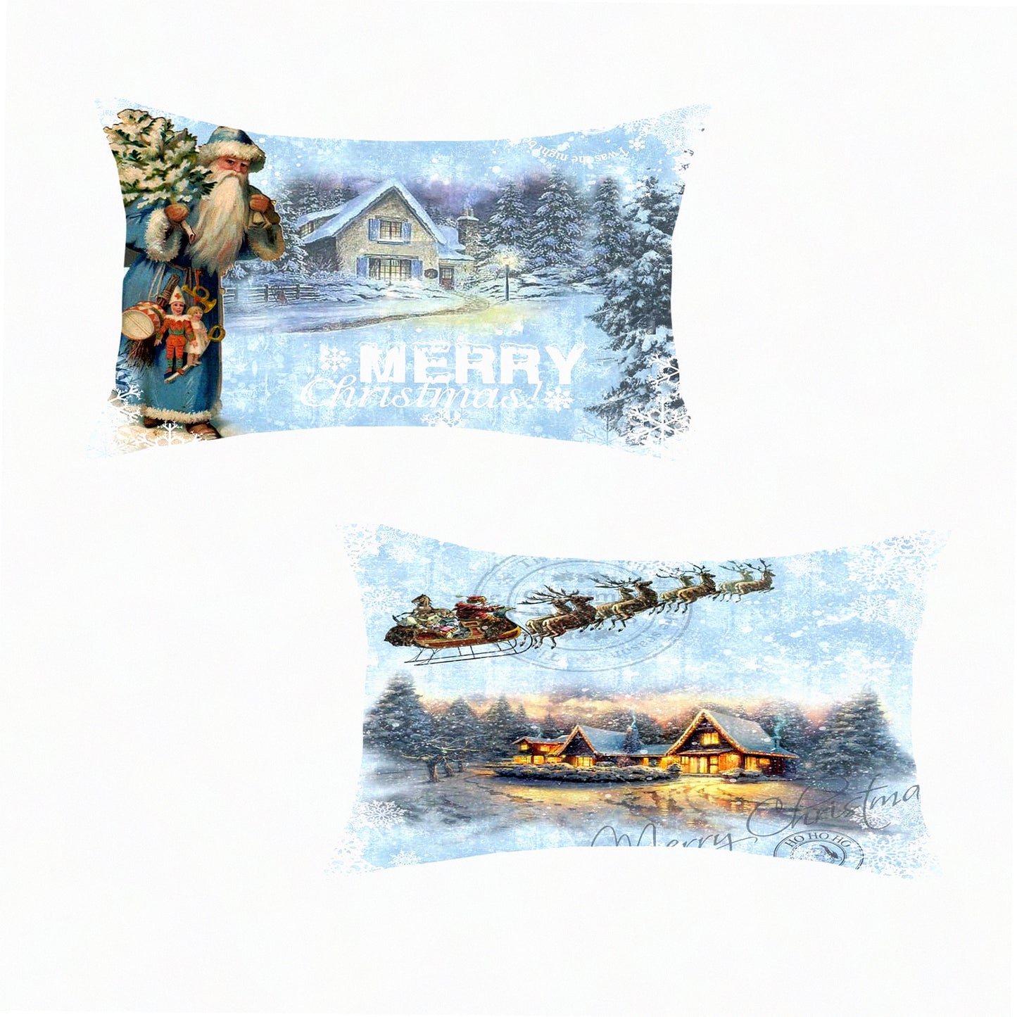 Winter Wonderland Farmhouse Pillow Covers - Set of 2 Snow Claus Reindeer Decorative Cushion Cases for Sofa Couch - Xmax Seasonal 12x20 Inch Home Décor