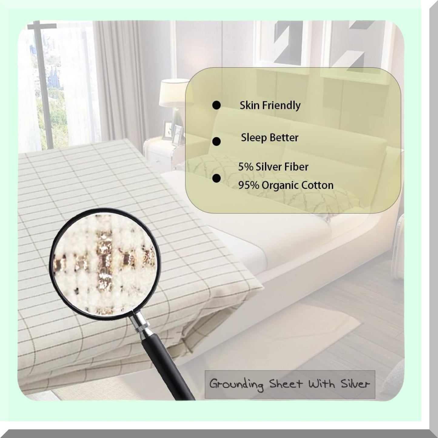 StressRelief Grounding Pillowcase - 15 Ft Cord, Conductive Fabric, Size 20x36in, Gray Color, Reduce Anxiety, Better Sleep, Relaxation, 1Pcs