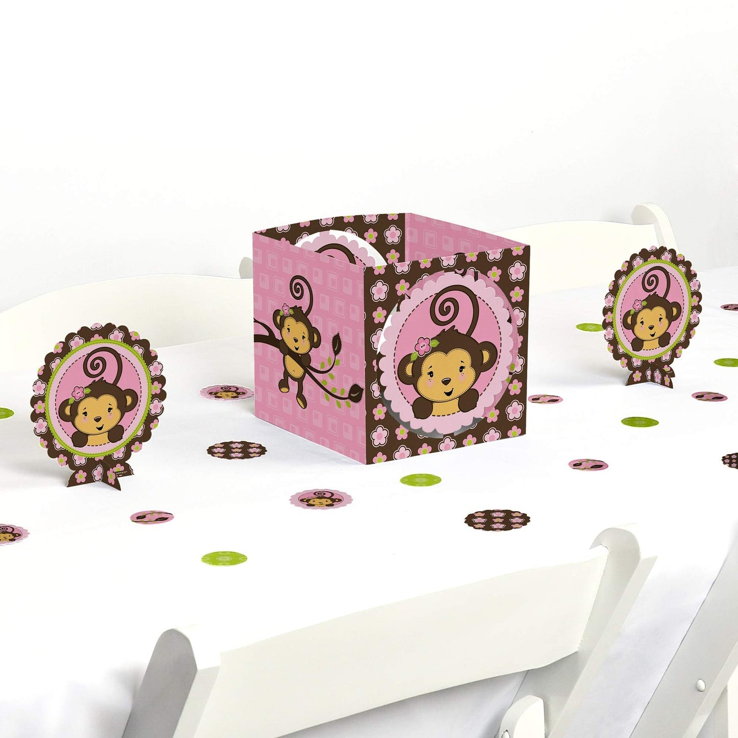 Pink Monkey Girl Baby Shower and Birthday Party Table Decorations