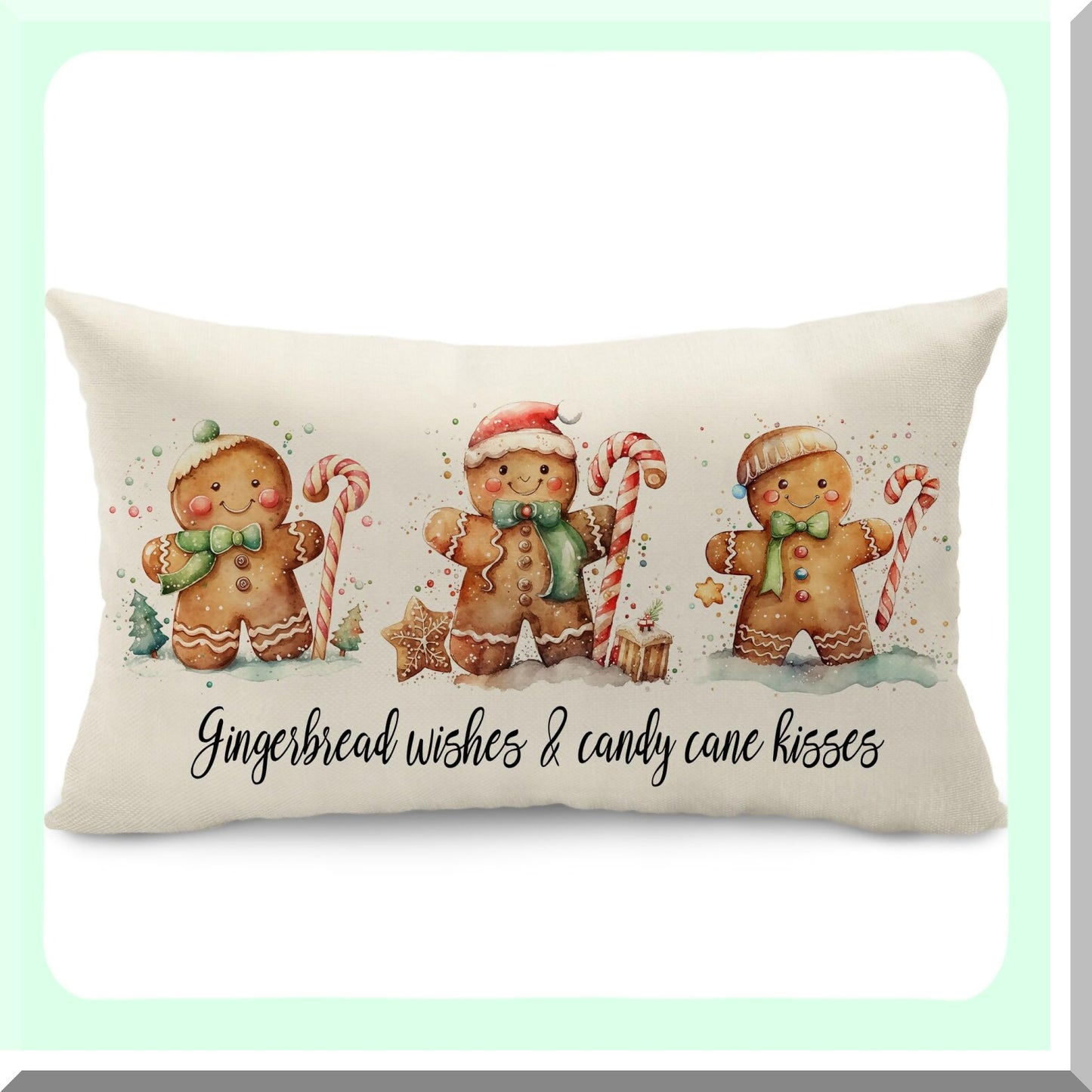 Winter Wonderland Gingerbread Pillow Covers - Set of 2 12x20 Inch White Throw Pillows for Home Decor, Merry Christmas Couch Accessories