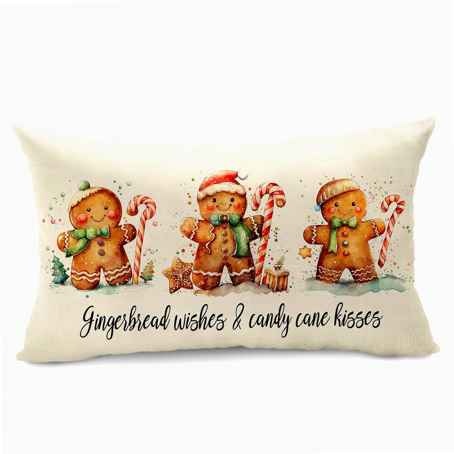 Winter Wonderland Gingerbread Pillow Covers - Set of 2 12x20 Inch White Throw Pillows for Home Decor, Merry Christmas Couch Accessories