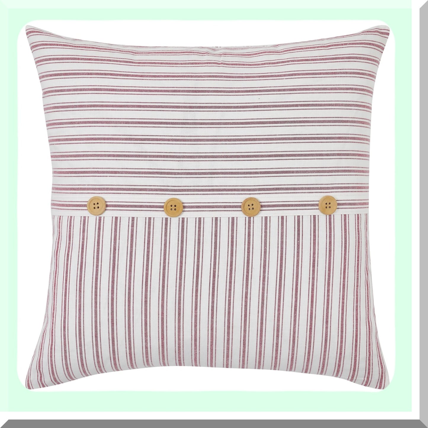 Vintage Americana Buttoned Throw Pillow Cover - Timeless Ticking Red Farmhouse Decor - Patriotic Accent Cushion Case 20x20