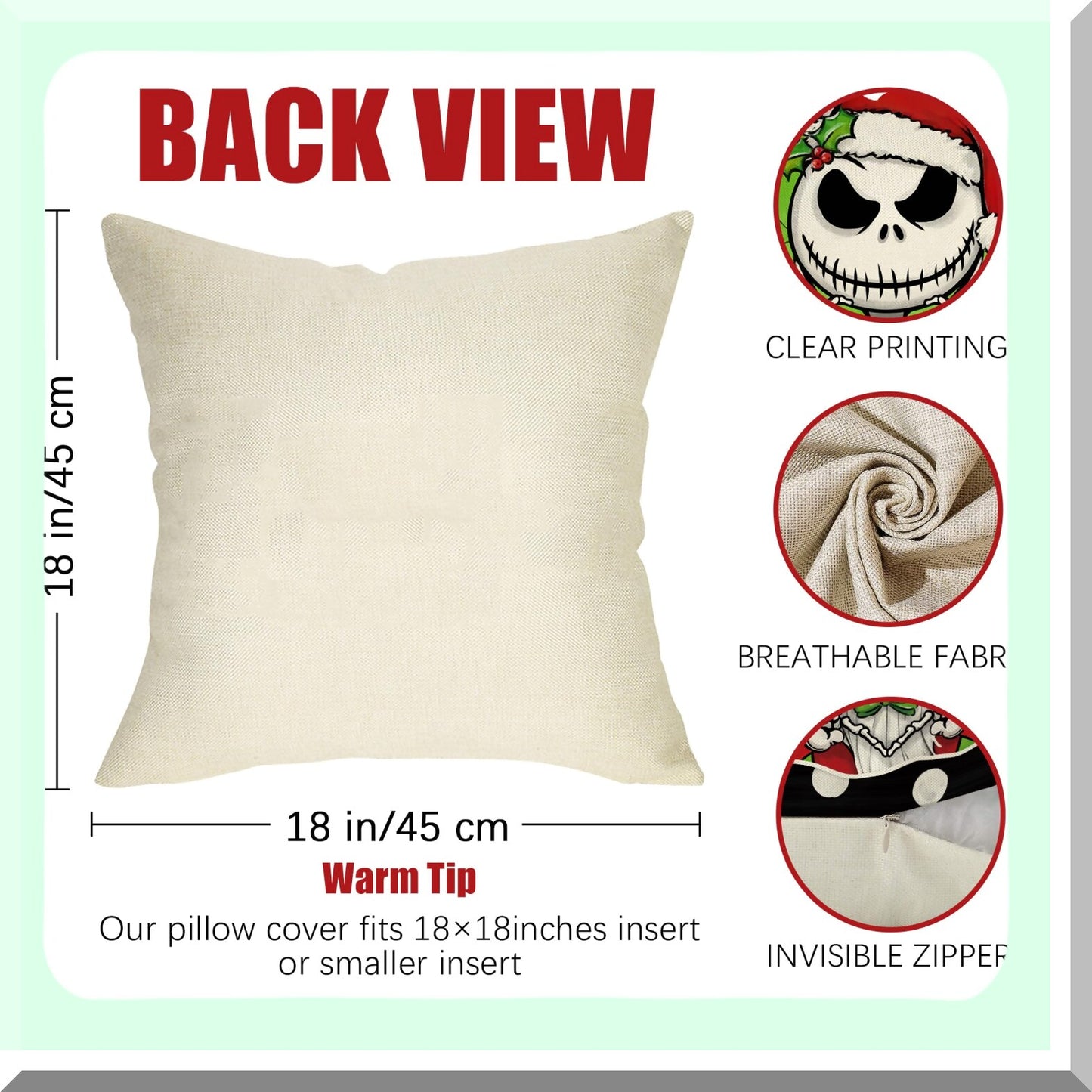 Winter Wonderland Holiday Pillow Covers - Set of 4, Christmas Gift Black Green Outdoor Pillowcase, Polka Dot Jack Sally Cushion Case Home Decor - 18x18