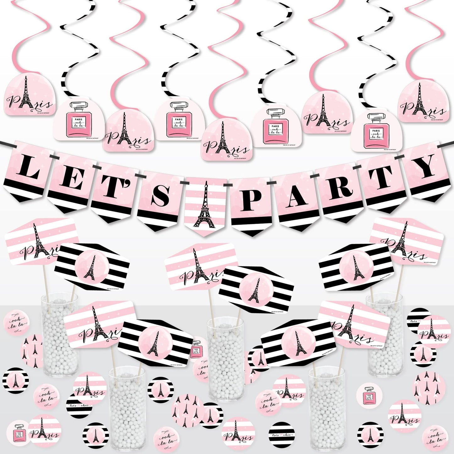 Parisian Party Palooza Decoration Kit - Celebrate in Style with 51 Pieces of Paris Themed Baby Shower or Birthday Party Supplies - Ooh La La!