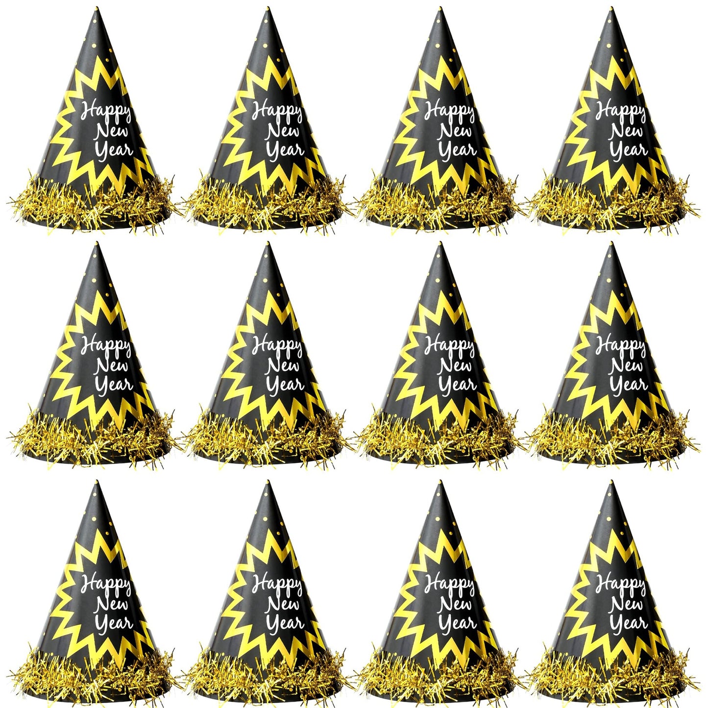 GoldFest 2024 Party Hats - Pack of 12 | New Year's Eve Celebration Set | NYE Decorations & Supplies | Happy New Year Hats for 2024