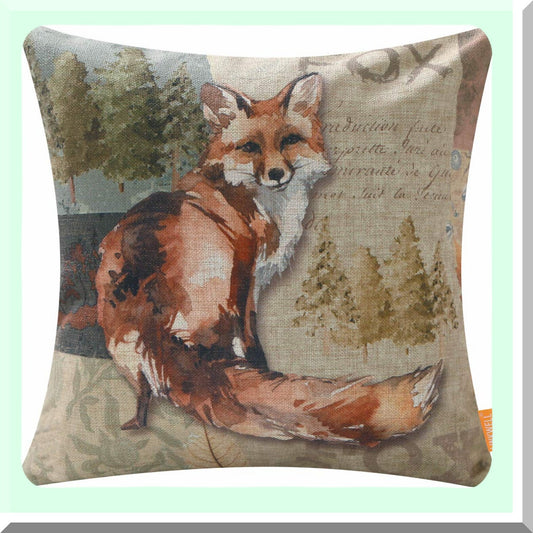 Rustic Fox Cabin Decor Pillow Cover - Vintage Throw Cushion Case for Living Room, Bed, Sofa, Car - 18x18 Inches Cotton Linen Square - CC1795
