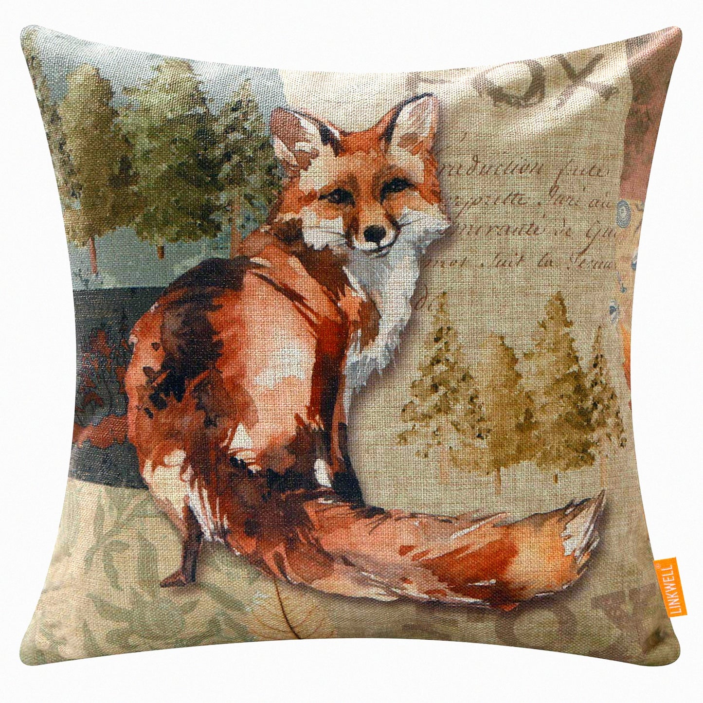 Rustic Fox Cabin Decor Pillow Cover - Vintage Throw Cushion Case for Living Room, Bed, Sofa, Car - 18x18 Inches Cotton Linen Square - CC1795