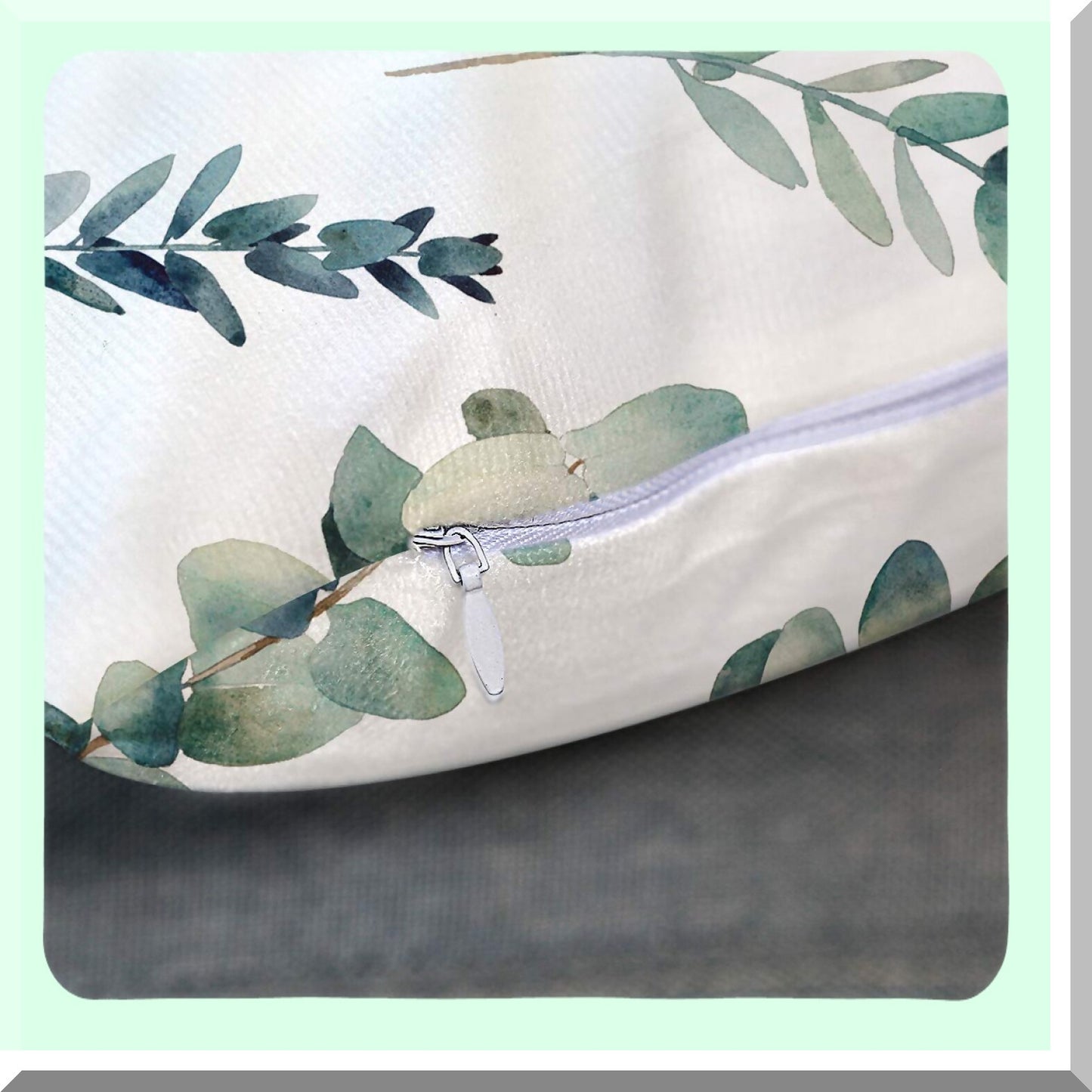 Greenery Bliss Eucalyptus Leaf Pillow Covers - Hand Painted Watercolor Floral Design - Natural Plant Objects - 18x18 Inch Cushion Pillowcase for Sofa - White Twig Decor