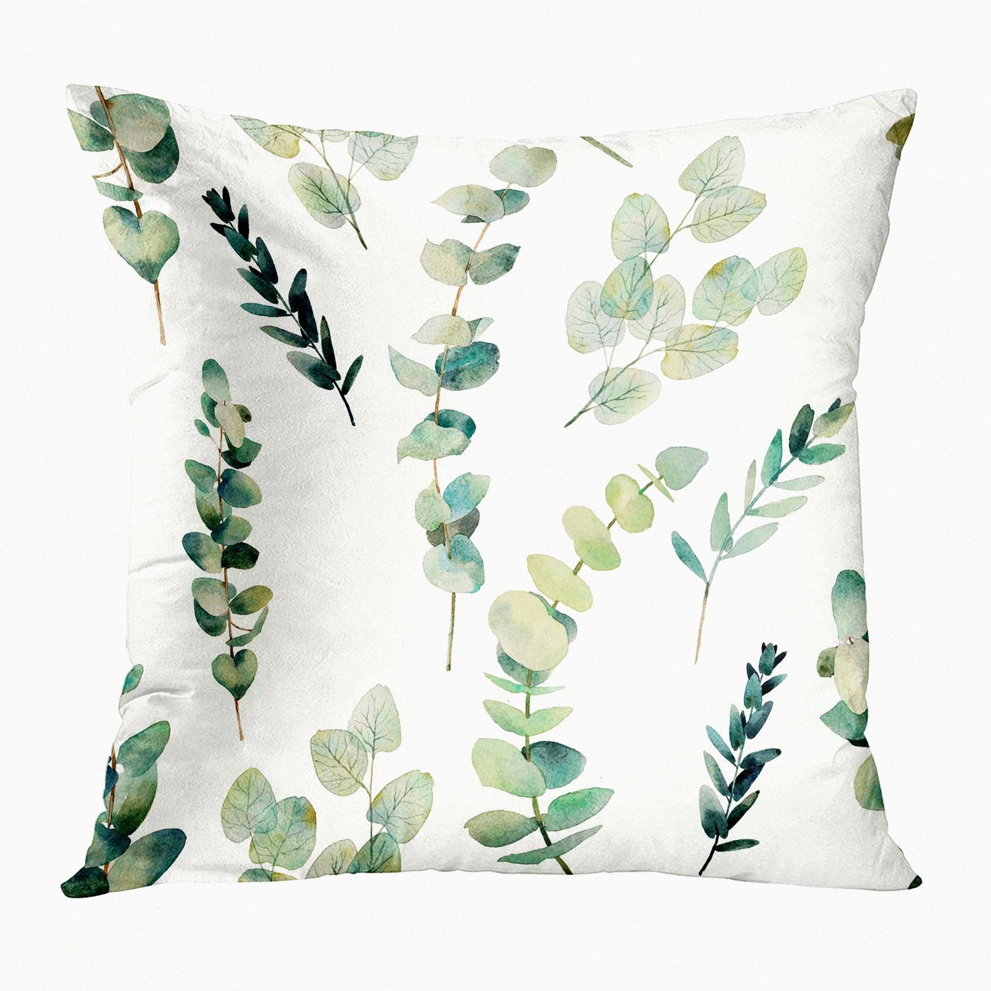Greenery Bliss Eucalyptus Leaf Pillow Covers - Hand Painted Watercolor Floral Design - Natural Plant Objects - 18x18 Inch Cushion Pillowcase for Sofa - White Twig Decor