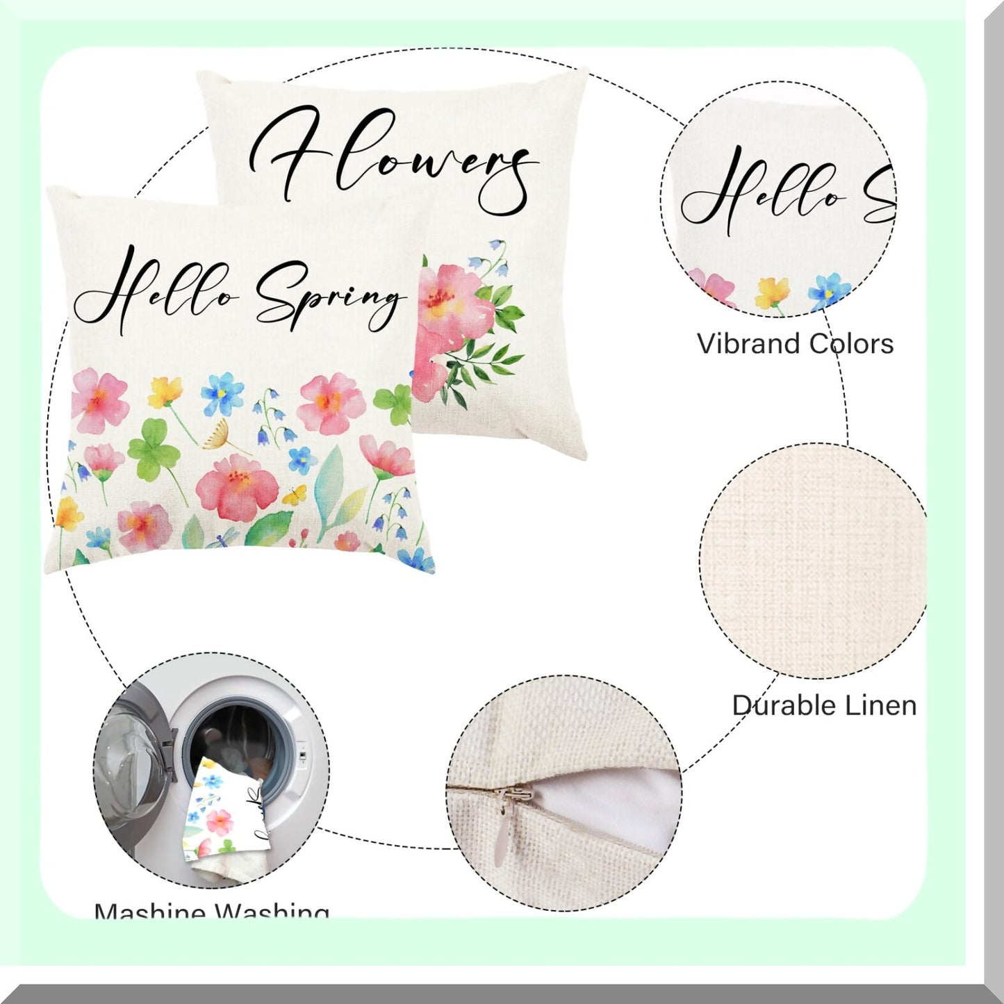 Floral Spring Farmhouse Pillow Covers Set - Pink Daisy Decorative Cushion Cases 18x18 - Outdoor Couch Throw Pillows - Home Decor Accent Kit