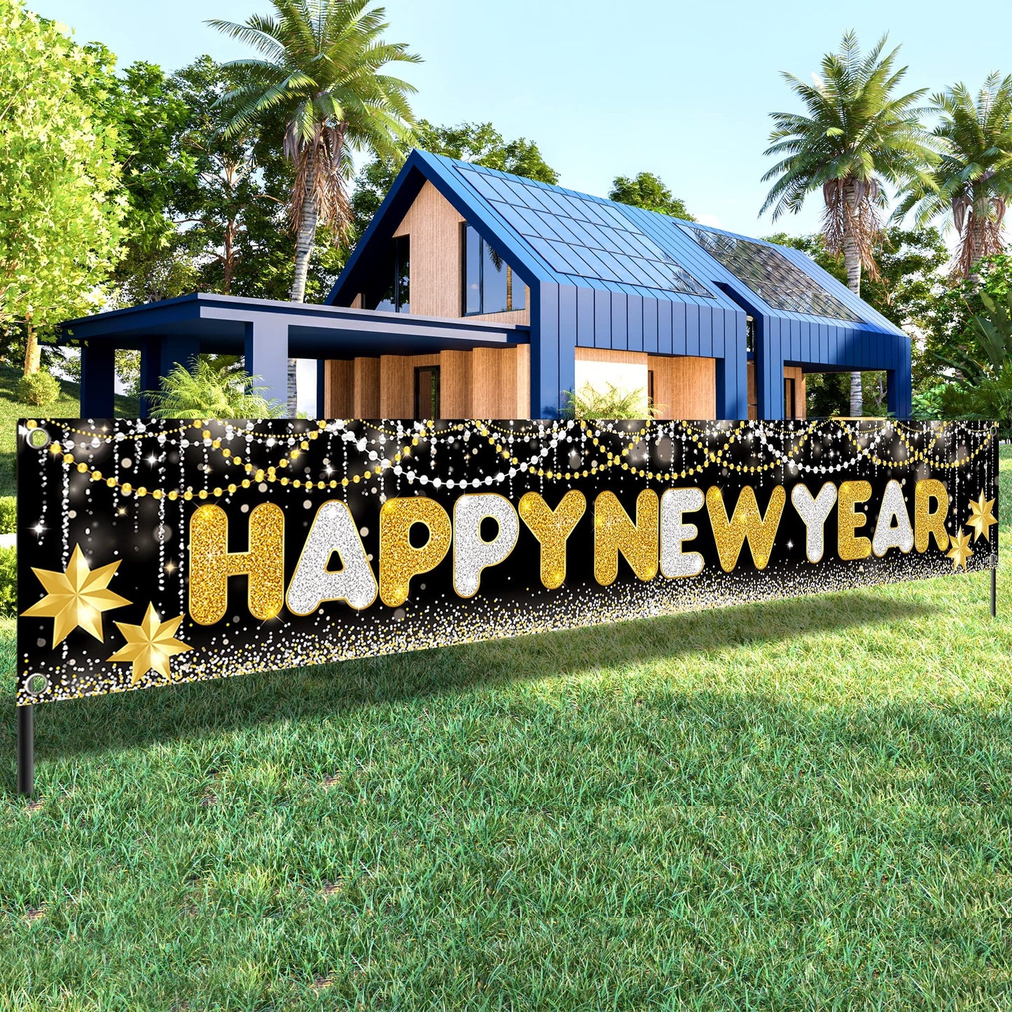 2024 Mega New Year Banner - XtraLarge 120X20 Inch Yard Sign for New Years Decorations & Eve Party Supplies - Happy New Year Decorations 2024
