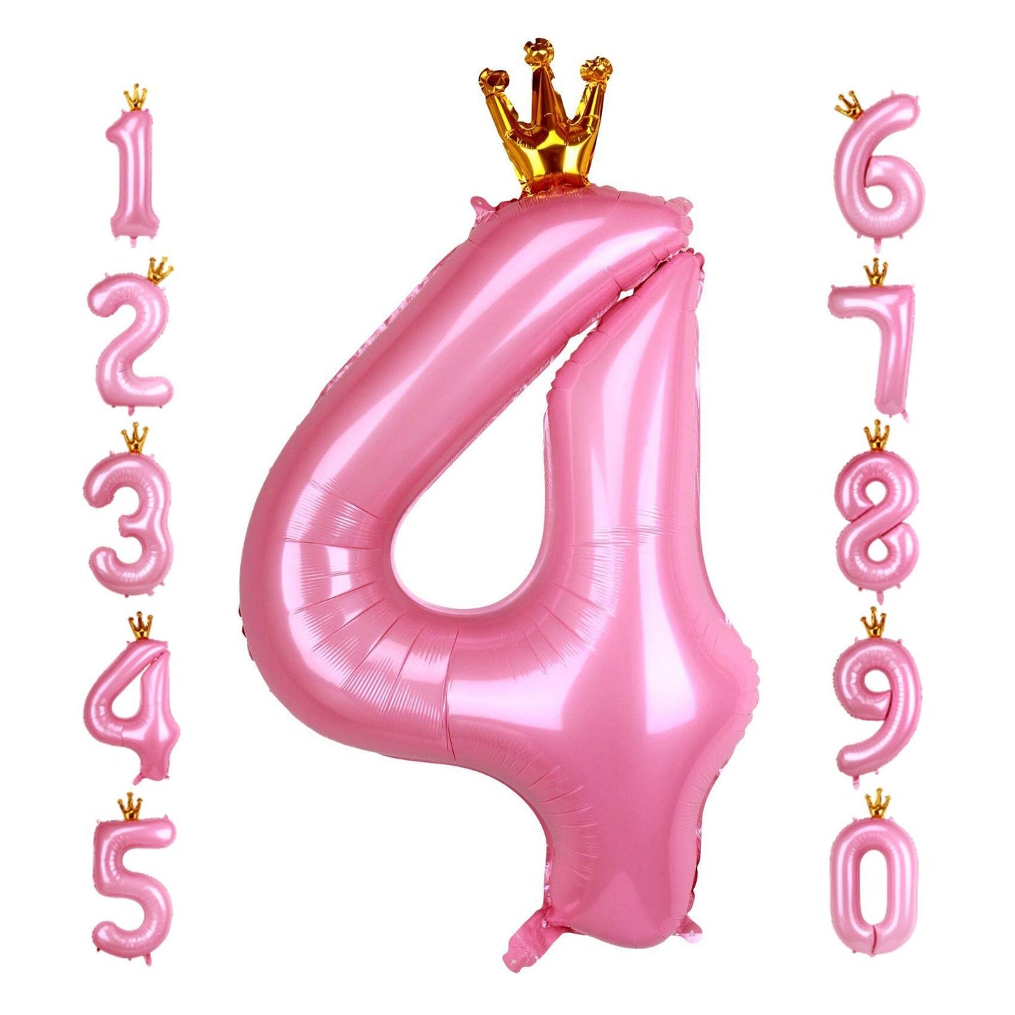Pink Crown Number 4 Balloon Set - Big Baby Pink F Mylar Helium Digit 4 Balloon for Girl's 4th Birthday Party Decorations and Anniversary Theme Party