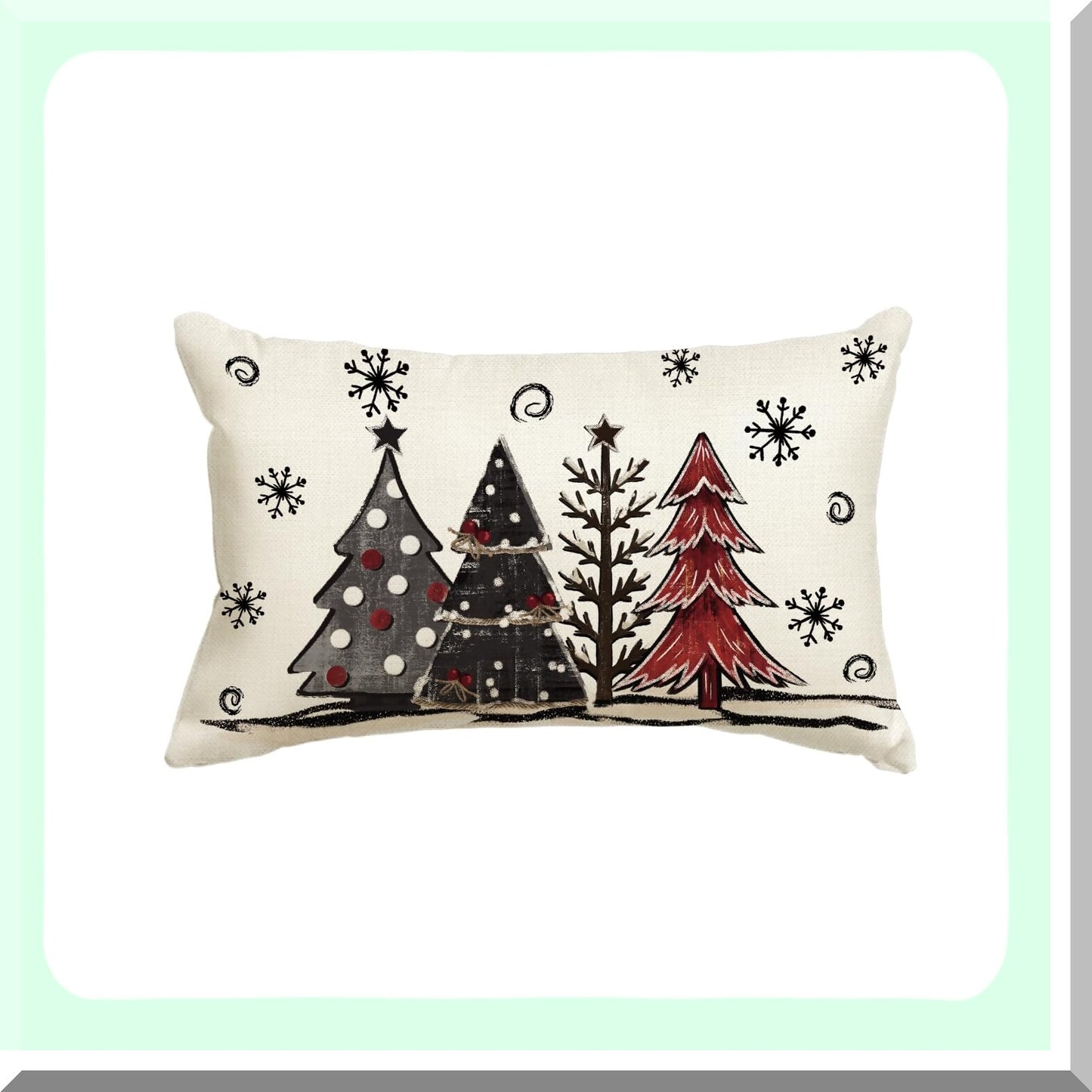 Red Black Buffalo Plaid Winter Trees Pillow Cover - Seasonal Holiday Cushion Case for Sofa Couch - Watercolor 12x20 Inch Decoration