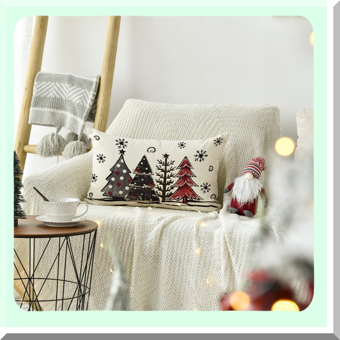 Red Black Buffalo Plaid Winter Trees Pillow Cover - Seasonal Holiday Cushion Case for Sofa Couch - Watercolor 12x20 Inch Decoration