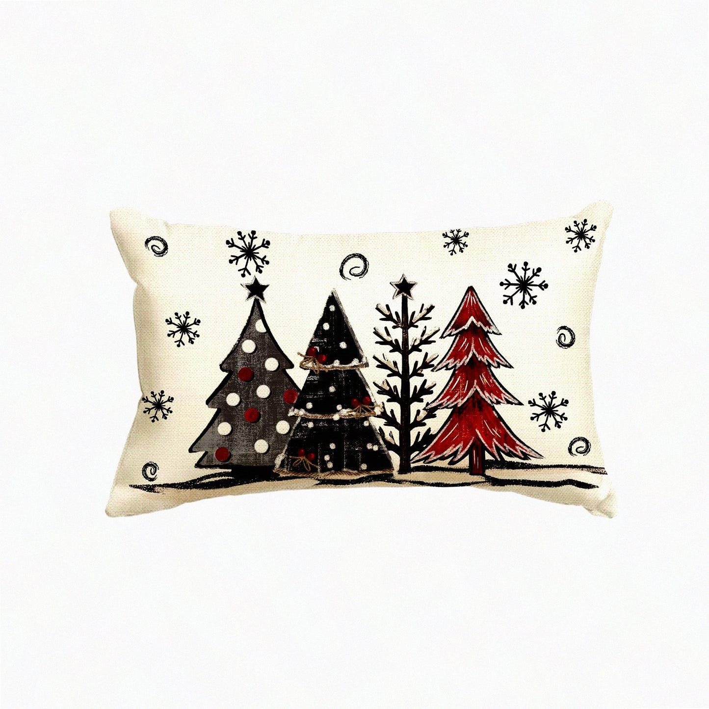 Red Black Buffalo Plaid Winter Trees Pillow Cover - Seasonal Holiday Cushion Case for Sofa Couch - Watercolor 12x20 Inch Decoration