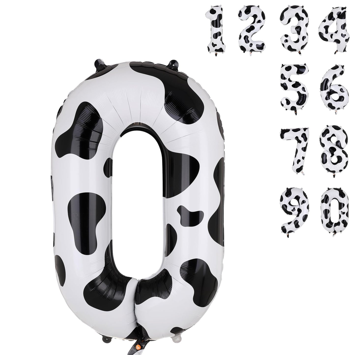 CowPrint Number Balloon Set - 40 Inch White & Black Cowgirl Theme Party Decor Kit for 10th Birthday Celebration in Barnyard Farm Style.